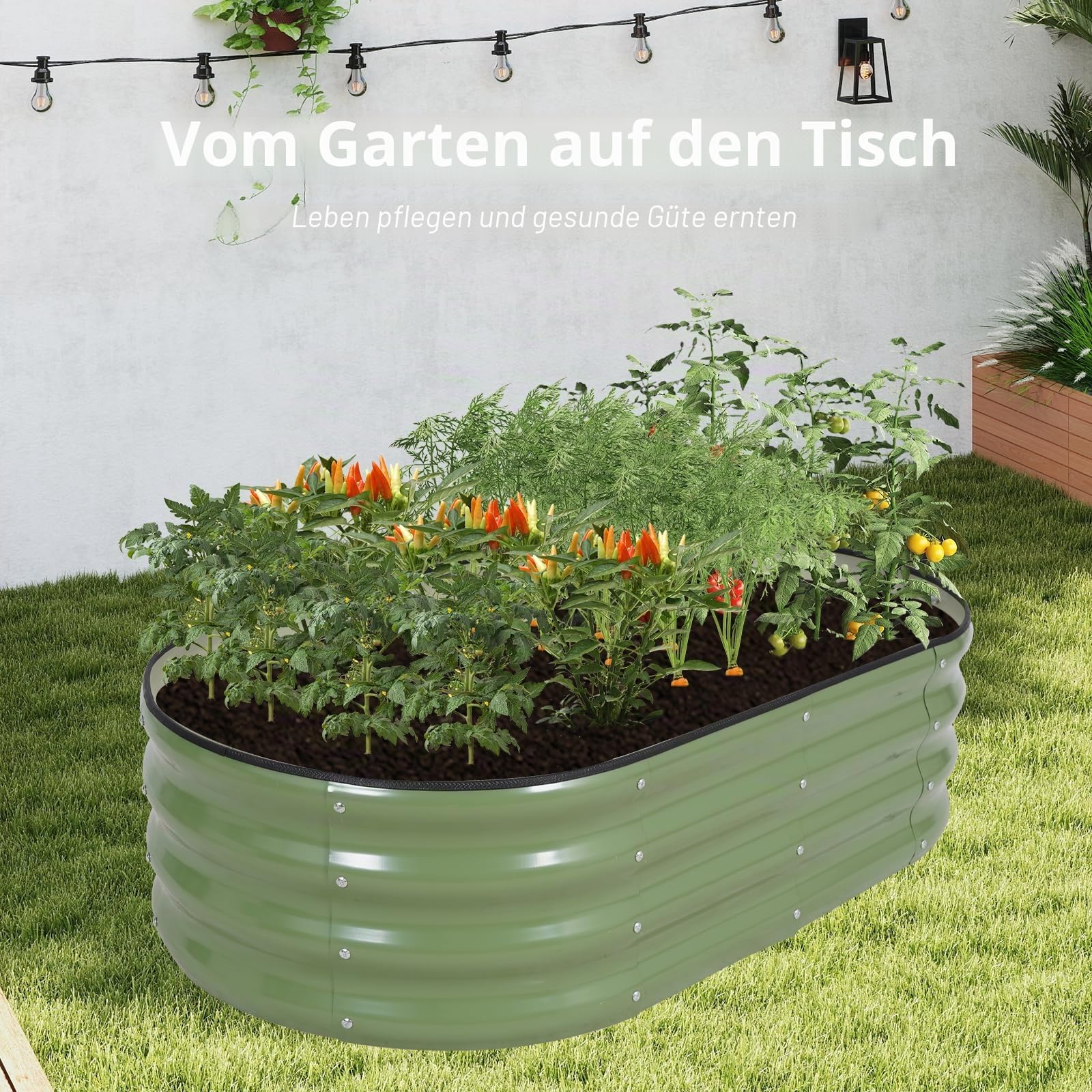 Galvanisiertes Hochbeet Kit - 120 x 60 x 30cm Outdoor Metall Pflanzkasten mit Sicherheitsrand und Handschuhe für Gemüse, Obst, Blumen, Kräuter (Oliver Grün, 3PCS)