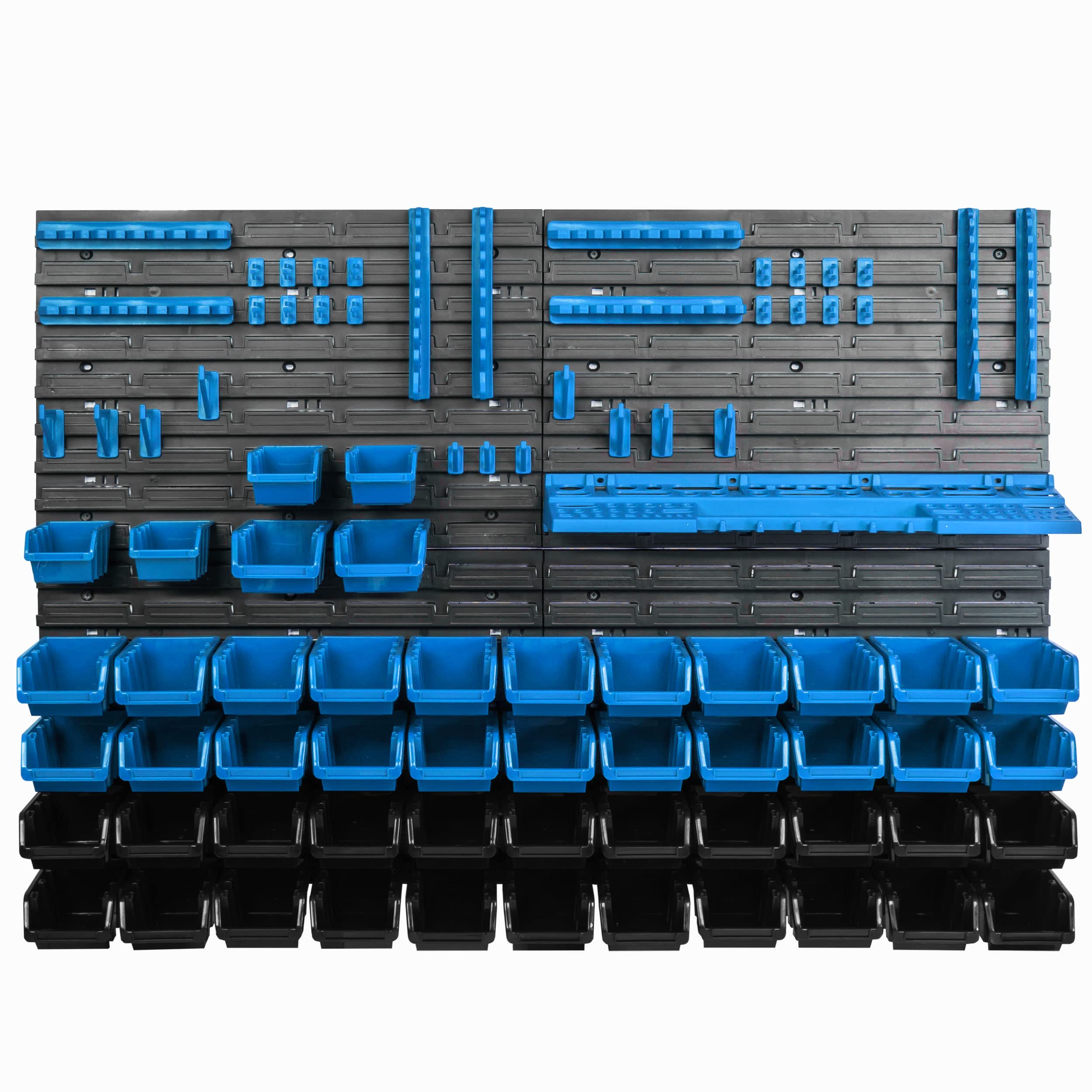 Système de rangement mural 115 x 78 cm Supports à outils 50 boîtes empilables Boîtes de rangement transparentes Panneaux muraux extra solides Étagère extensible Étagère de rangement pour atelier