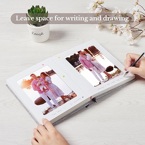 Miniatura 4 de Álbum de fotos de 5 x 7 pulgadas con cubierta de lino para escritura, álbum de fotos de 5 x 7 pulgadas, con capacidad para 30 fotos, ideal para