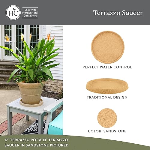 Miniatura 2 de The HC Companies Plato redondo de terrazo de 23 pulgadas para plantas, bandejas de plástico para macetas para interiores y exteriores, 23.38 x 23.38