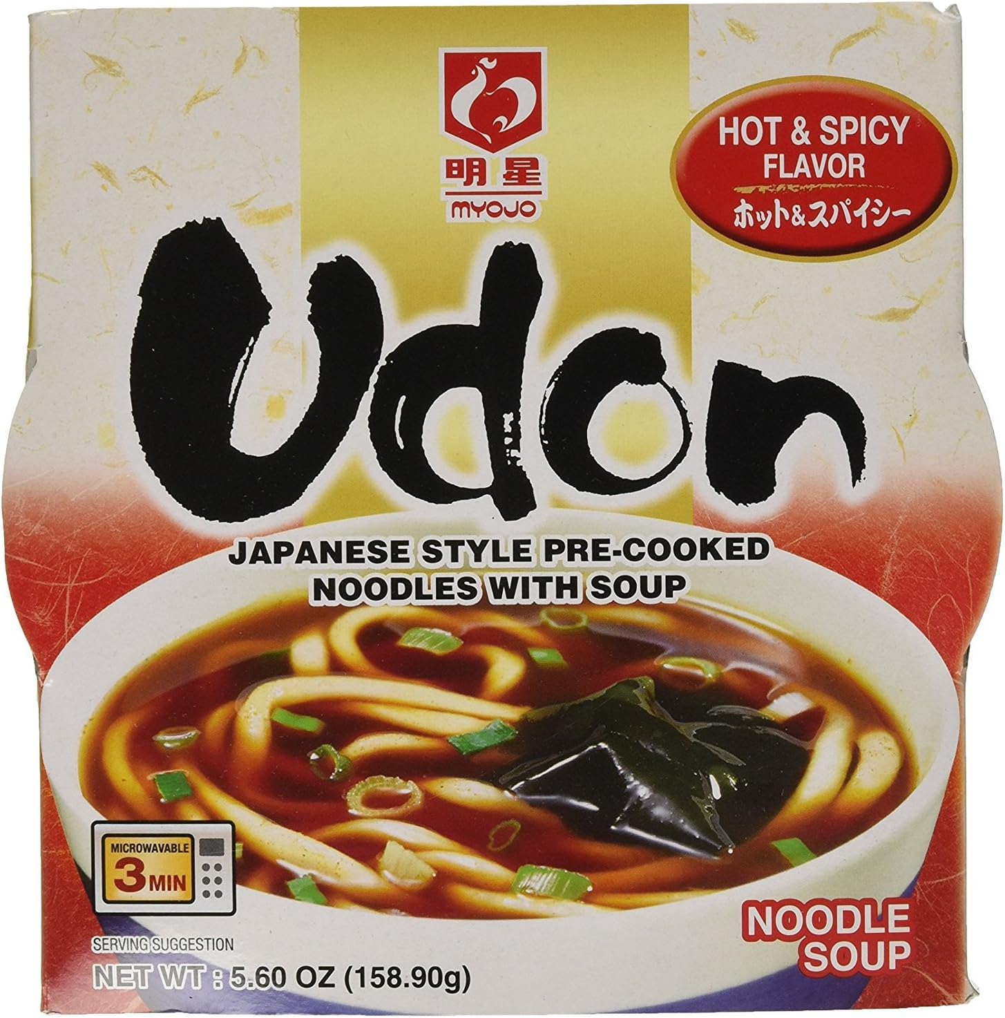 Myojo Bowl Flavored Udon Noodles, Hot and Spicy, 5.6 Ounce