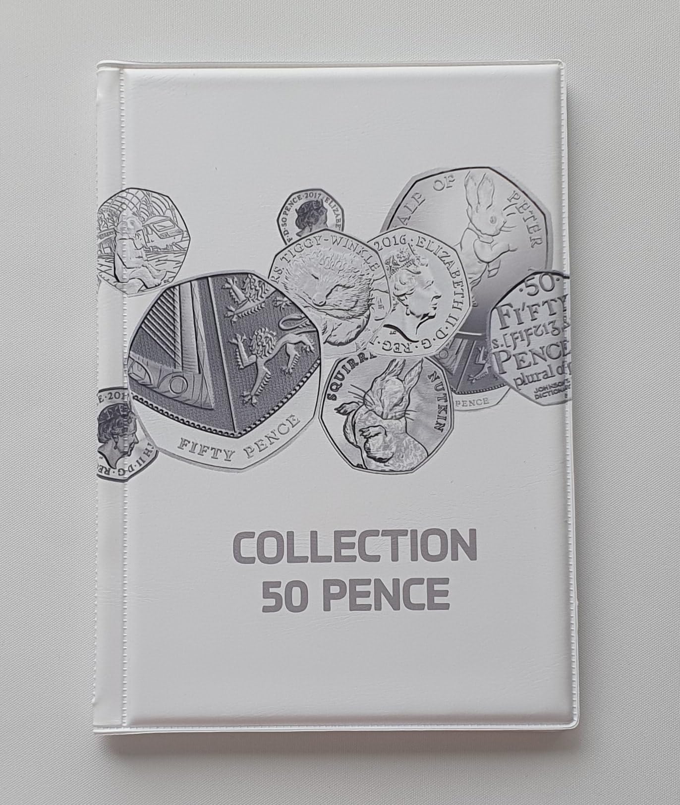 Mini White Decorative Coin Album Two Pound 50p 10p 20p Beatrix Potter £1 £2 One Pound Ten Pence A-Z Fifty Pence Folder Collector