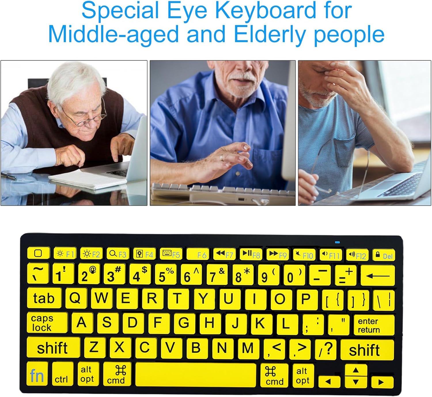 HXMJ-Large Print Mini Bluetooth Keyboard Compatible with iPad,iPhone,iPod,MacBook for Seniors and Visually Impaired Low Vision Individuals-White