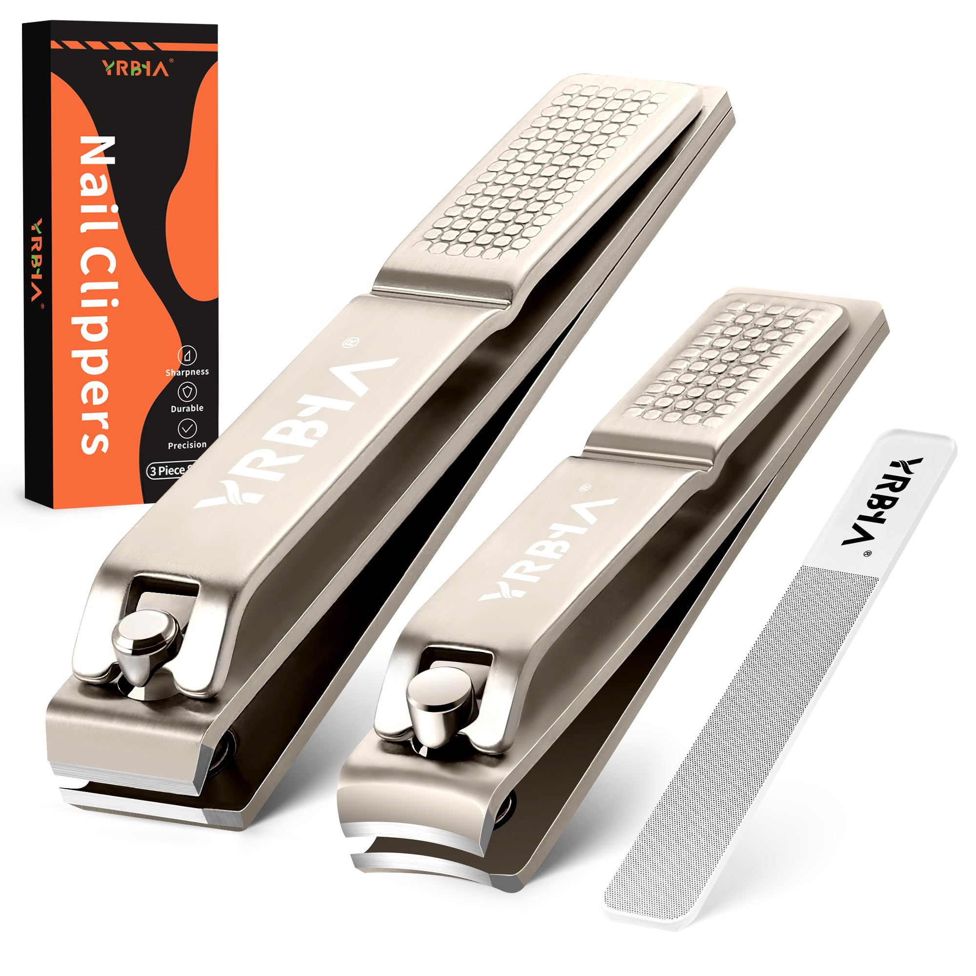 Nail Clippers with Glass Nail File, YRBIA Ultra Sharp Nail Clipper Set, Professional Stainless Steel Fingernail & Toenail Clippers Nail Cutter Set for