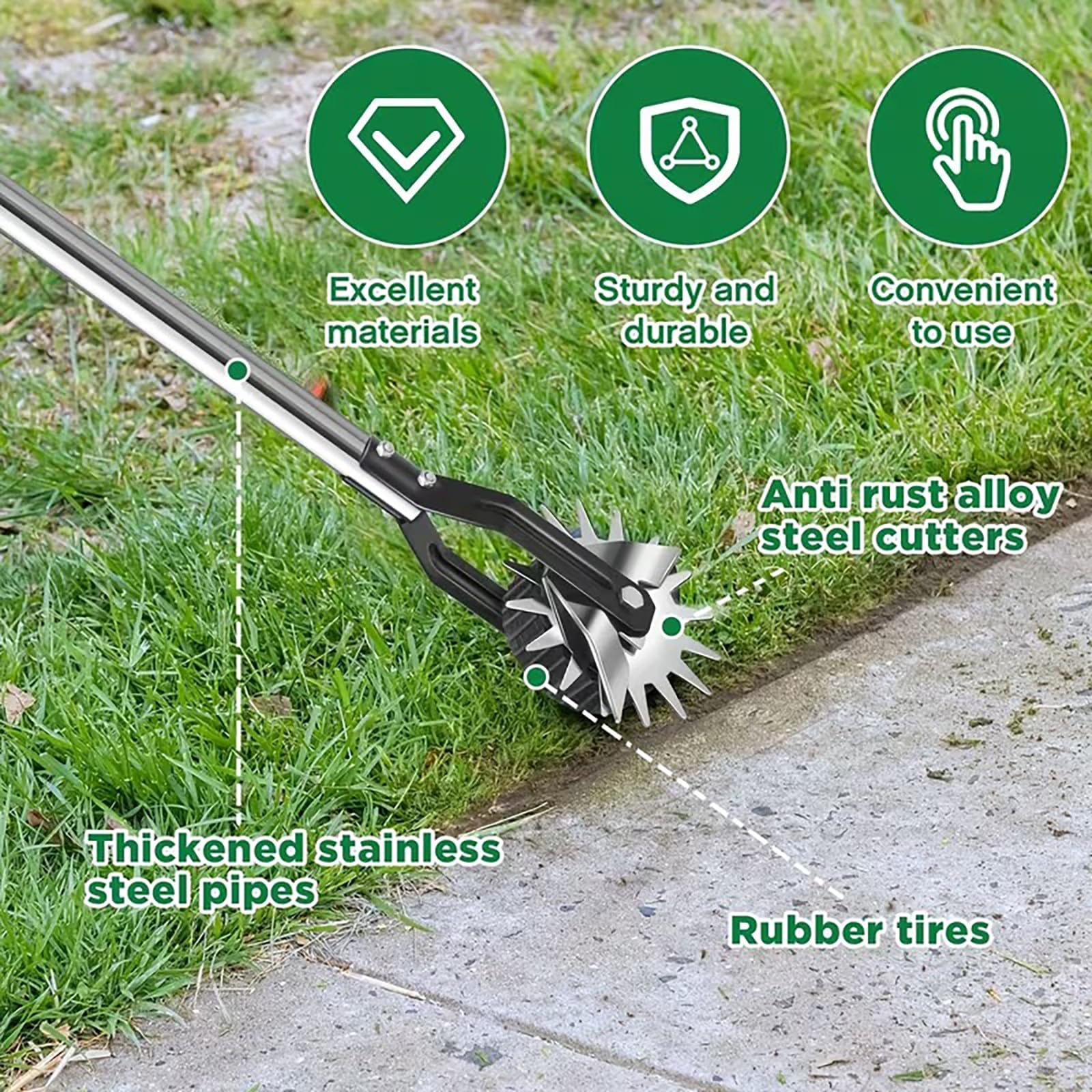 1.6m, Manueller Kantenschneider für Rasen, Rad-Drehkantenbearbeitung, rostbeständig für Gehweg, Einfahrt, Garten, Landschaftsgestaltung