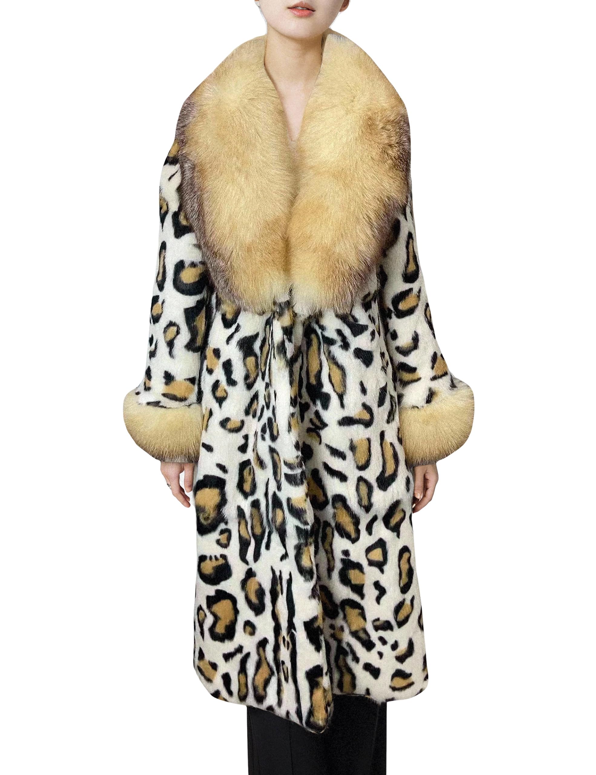 Women's Genuine Rabbit Fur Coat Long Warm Fur Jacket Winter Outerwear