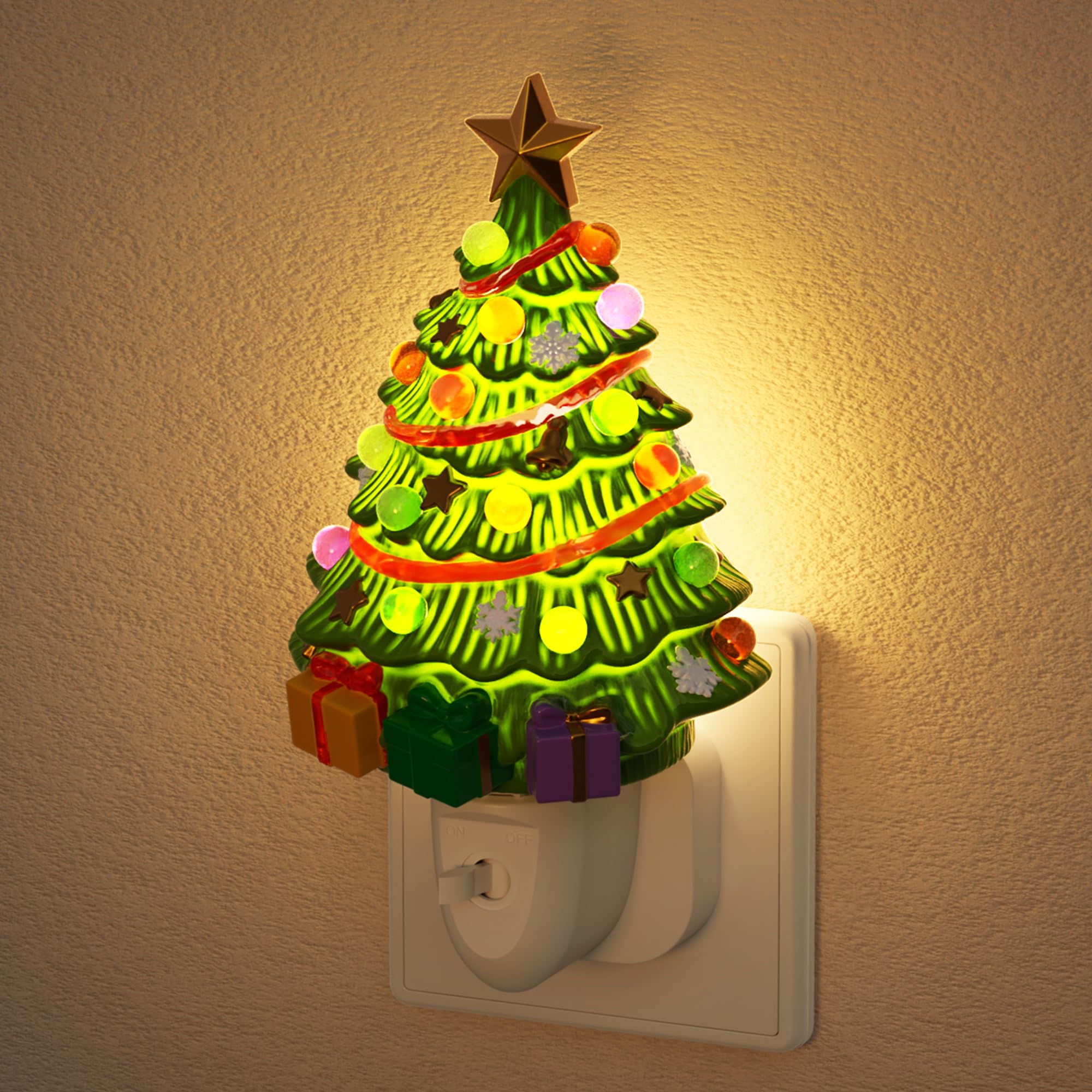 JandCase Nachtlicht Steckdose Weihnachtsbaum, 3000K Nachtlicht zum Einstecken in die Wand,Dekoratives Night light mit Ein-/Aus-Modi, ideal als für Kleinkinderzimmer