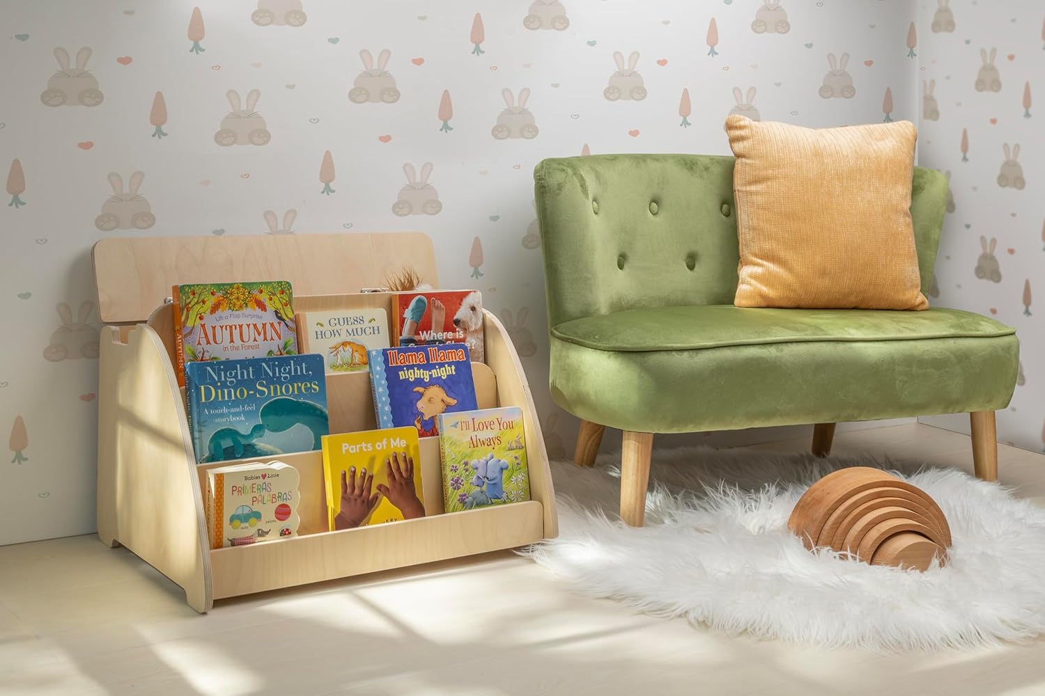 Montessori Bookshelf - Front-Facing Kids' Book Display with Hidden Top Compartment (Soft-Close), Non-Toxic Baltic Birch, Easy Tool-Free Assembly, Made in USA, Nursery & Playroom Bookcase