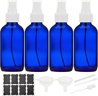 Cobalt Blue Glass Spray Bottles 4 oz, Small Empty Spray Bottles for Essential Oils, Fine Mist for Face, Hair, Plants, Travel, Perfumes, Cleaning Solutions - 4 Pack