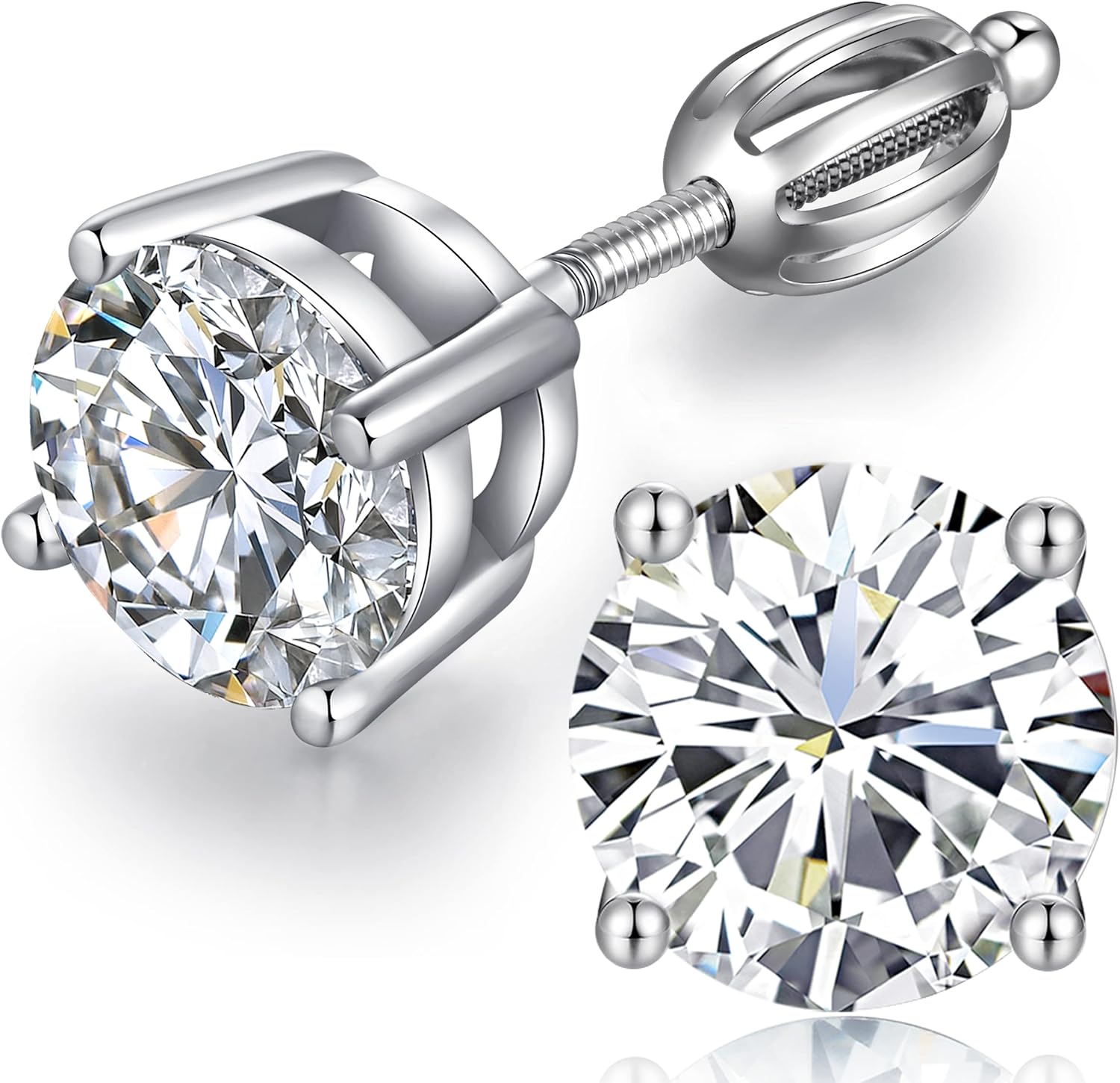 Jiamiaoi Stud Earrings Screw Back Sterling Silver Cubic Zirconia Stud Earrings Set 4 Millimeters-8 Millimeters Nickle Free Hypoallergenic Earring Studs