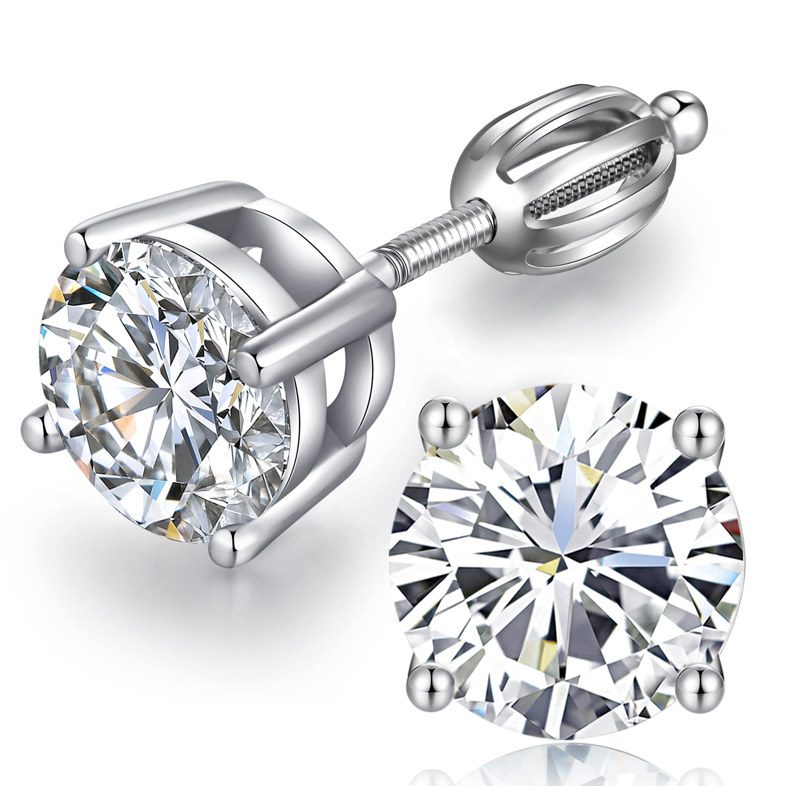 jiamiaoi 18K Weißegold plattiert Ohrstecker Silber 925 mit Schraube Ohrring Stecker, Nickelfrei Zirkonia Diamant Ohrstecker für Herren Damen 4mm-8mm