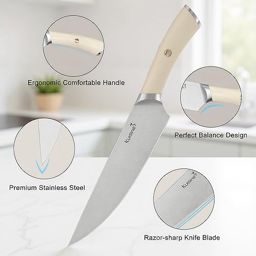 Miniatura 4 de KUISINE Juego de Cuchillos Mejorado de Acero Inoxidable de Alto Carbono, Hoja Súper Afilada, Mango Ergonómico con Remaches, Juego de Bloque de