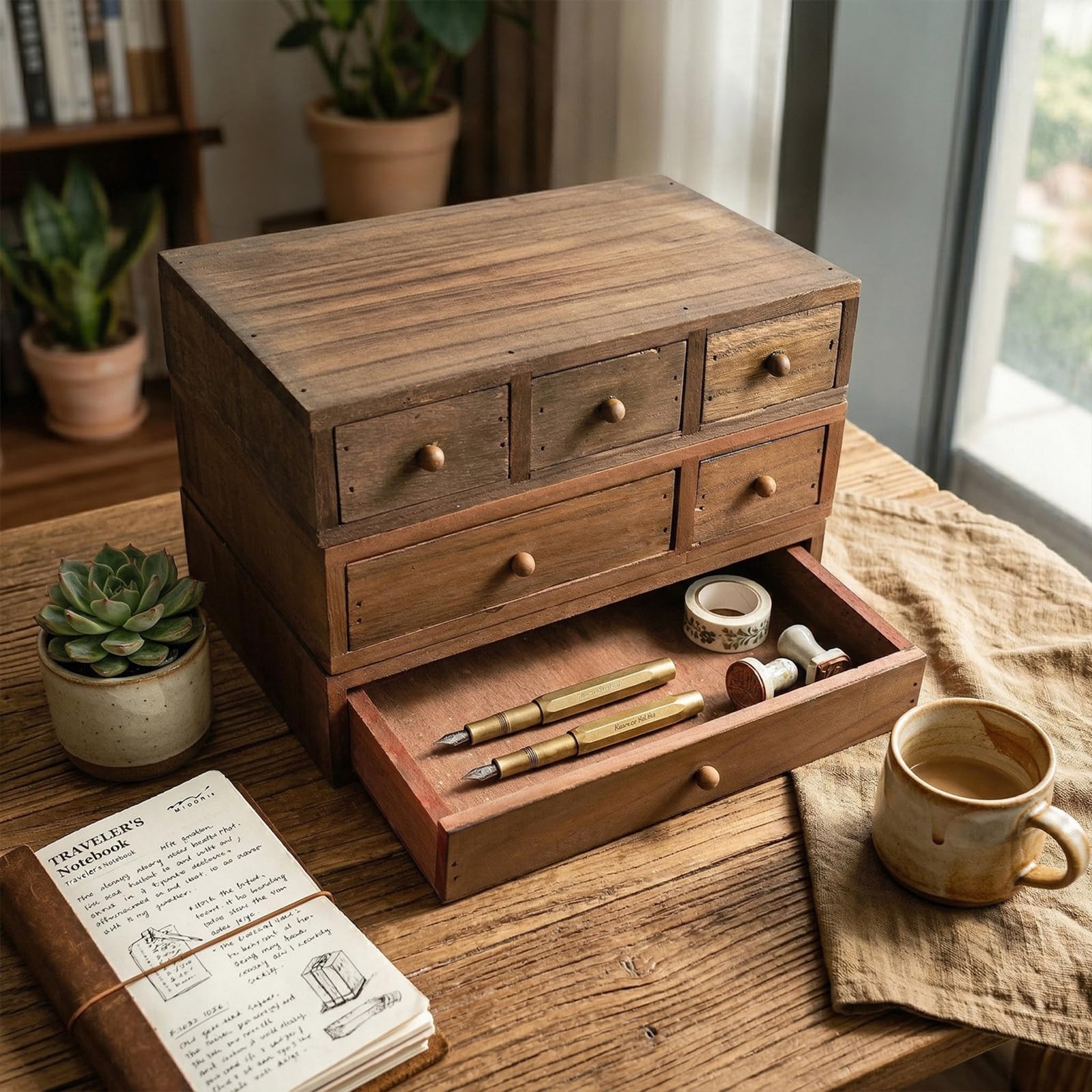 Generico Vassoio portaoggetti da scrivania in Legno per organizzare Accessori Scatola portaoggetti in Legno con cassetto per Gioielli cancelleria Pianificatore da Tavolo in Legno