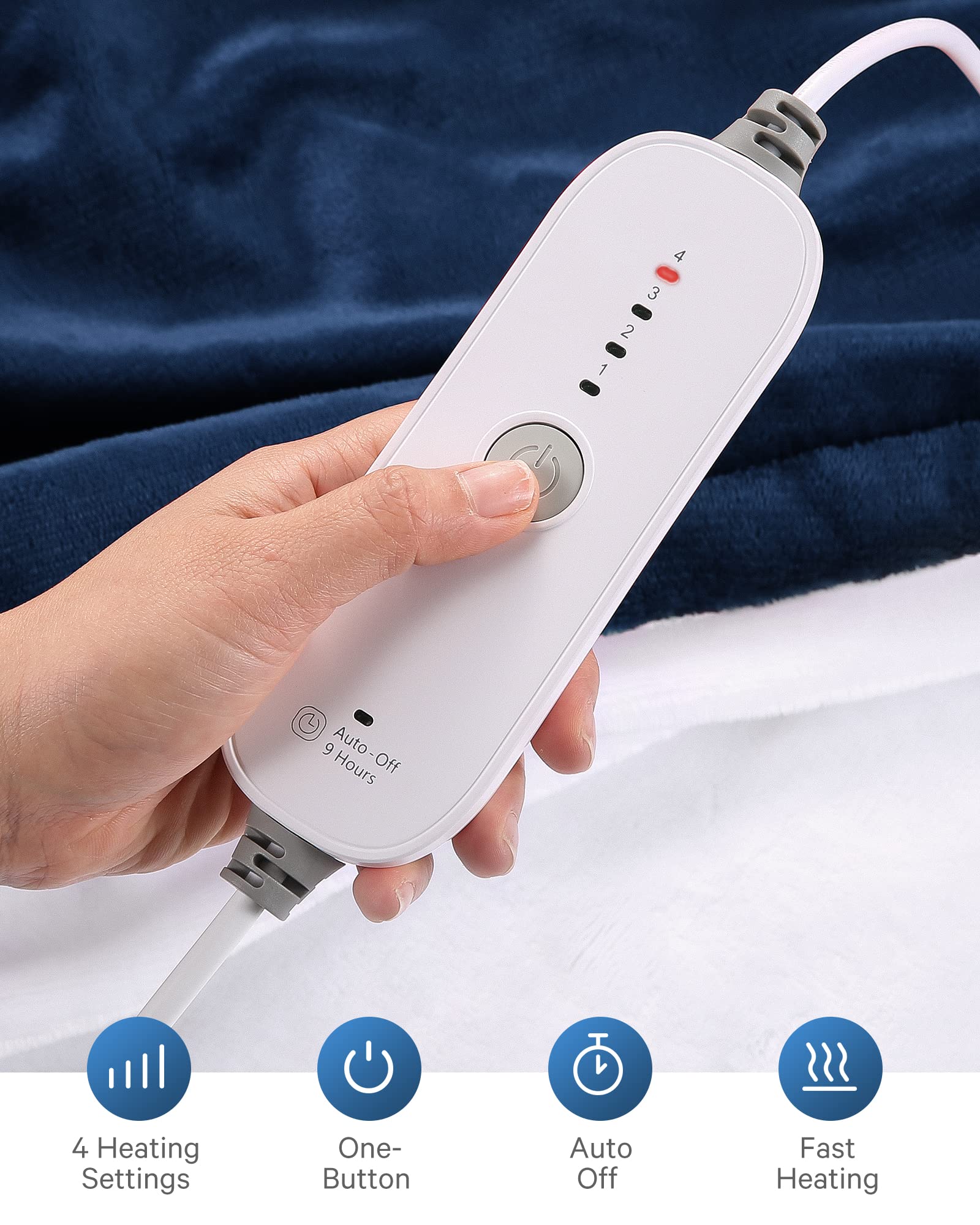 CURECURE Heizdecke Kuscheldecke Wärmedecke Elektrisch mit Abschaltautomatik, 4 Heizstufen 10 Stunden Auto-Off-Timer Überhitzungsschutz, Heizdecken fürs Bett Sofa (Blau, 180 x 130 cm)