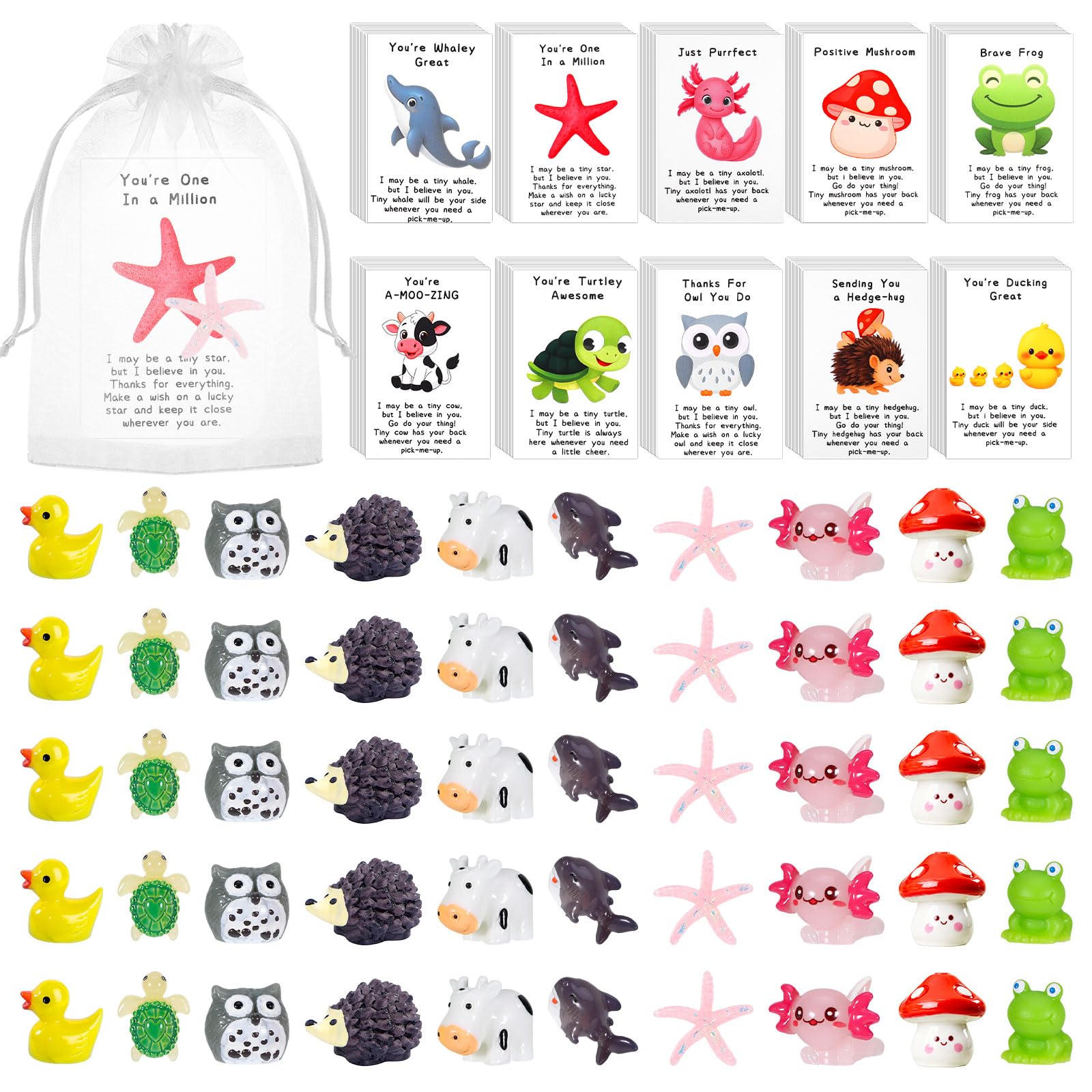 Jaarssho 50 Set Employee Appreciation Gifts Thank You Gifts for Women Animal Pun Notebooks Bulk Small Note Pads for Employee of The Month, Volunteer, Teacher Resin Ducks Stars Whales Turtles Owls