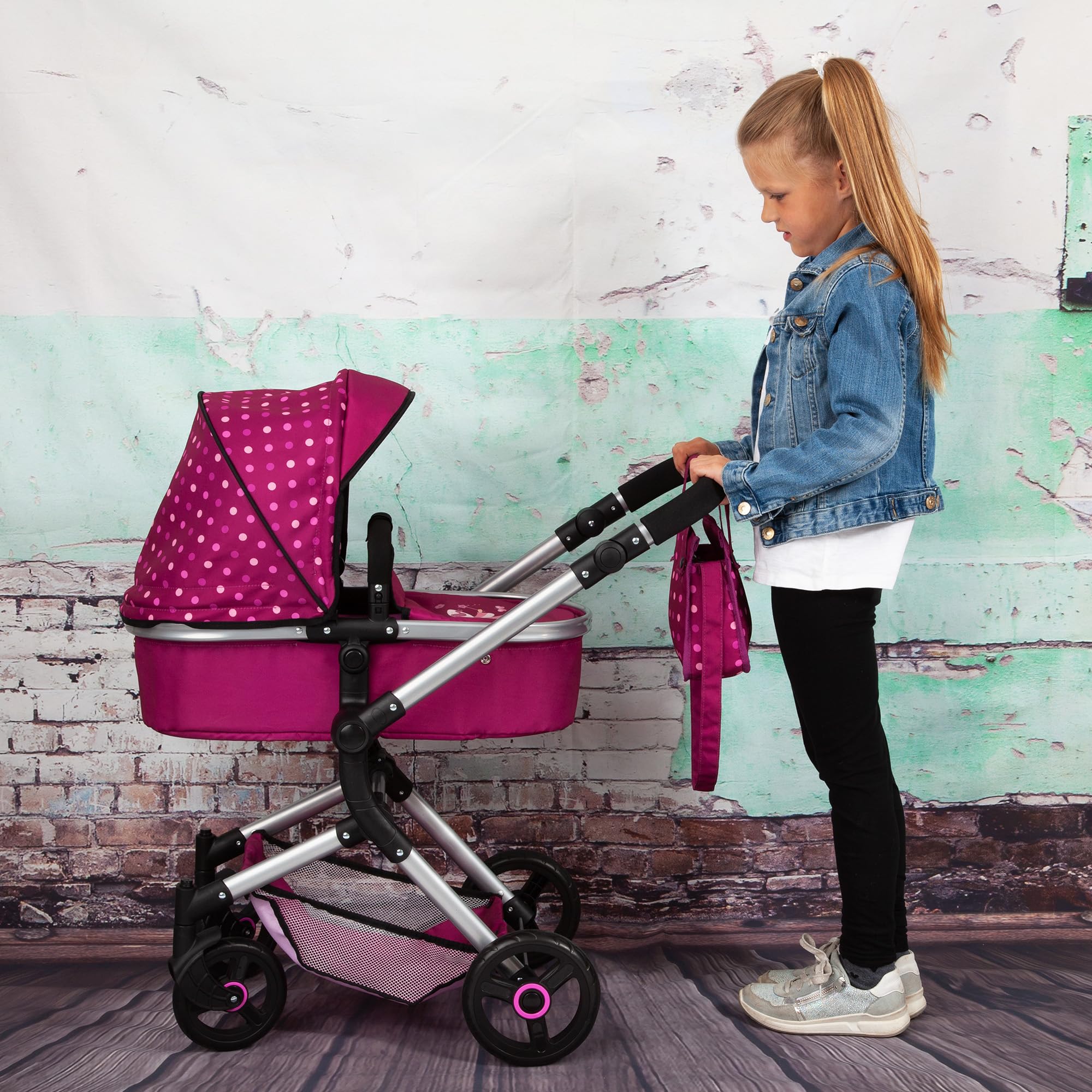 Bayer Design Neo Vario doll's pram with bag, convertible, adjustable, Bordeaux With Fairy, 79 x 42 x 86 cm - Image 3