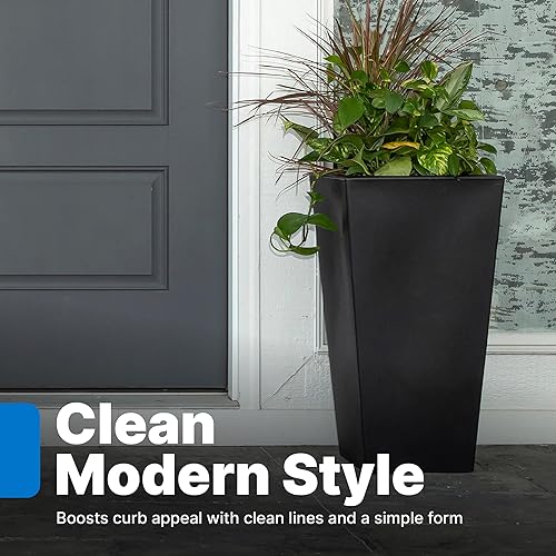 Miniatura 2 de Step2 Tremont - Macetero cuadrado alto y cónico, macetas grandes para plantas al aire libre, jardinería y maceta para patio o porche, drenaje