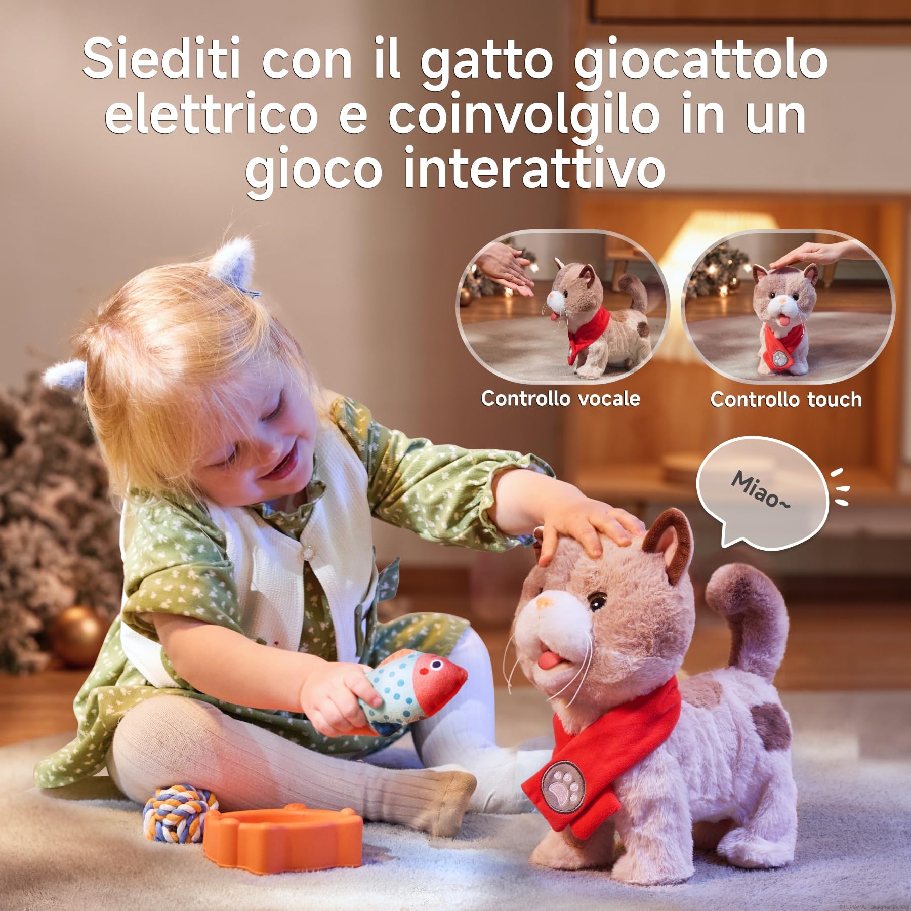 TUMAMA Interattivo Elettronica Peluche Gatto Giocattolo per Bambini,Camminare Realistico Gatto Giocattolo che Cammina,Miagola,Lingua Fuori e Scodinzola, Kitten Pet Giocattolo con Guinzaglio