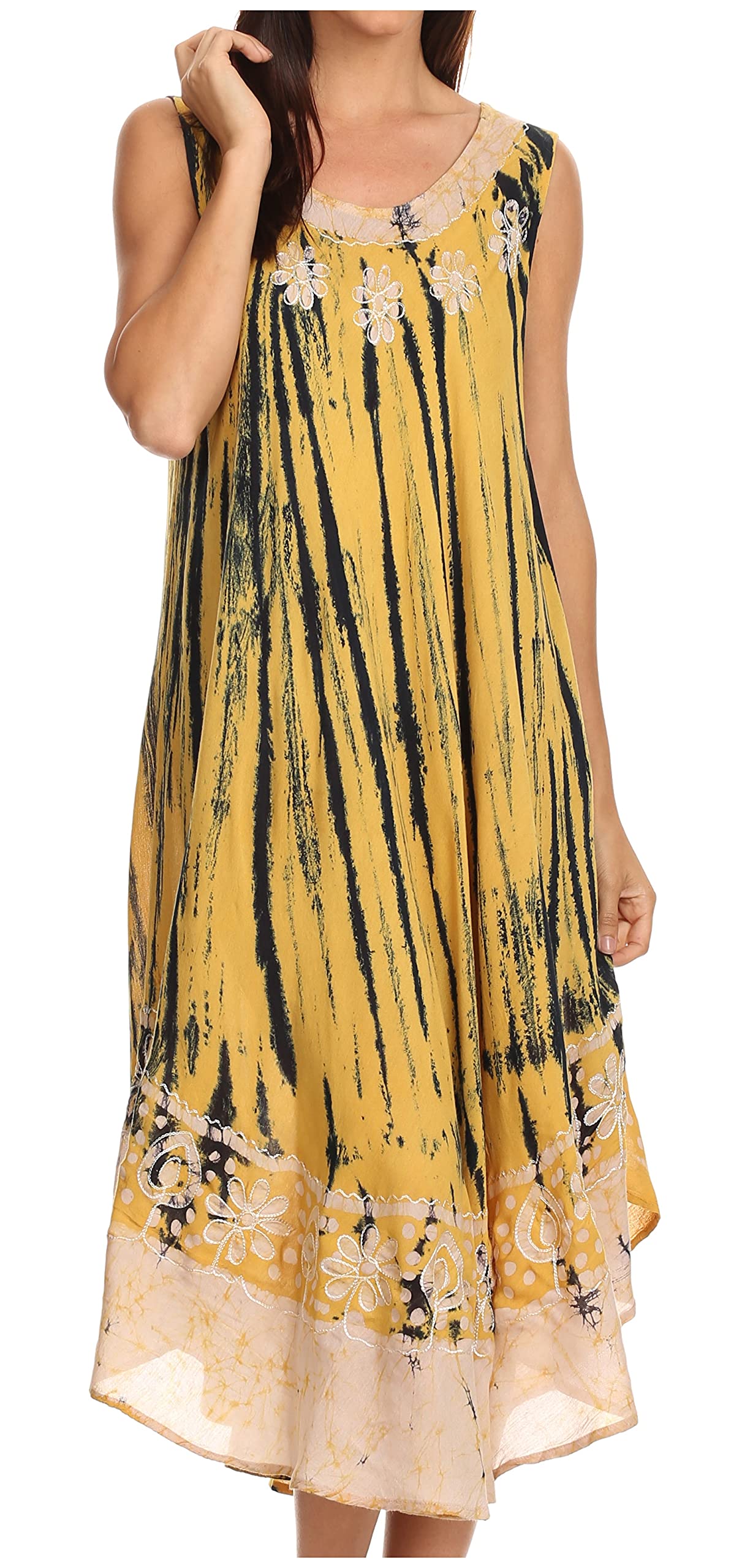 Sakkas Alexis Embroidered Long Sleeveless Floral Kaftan Dress/Cover