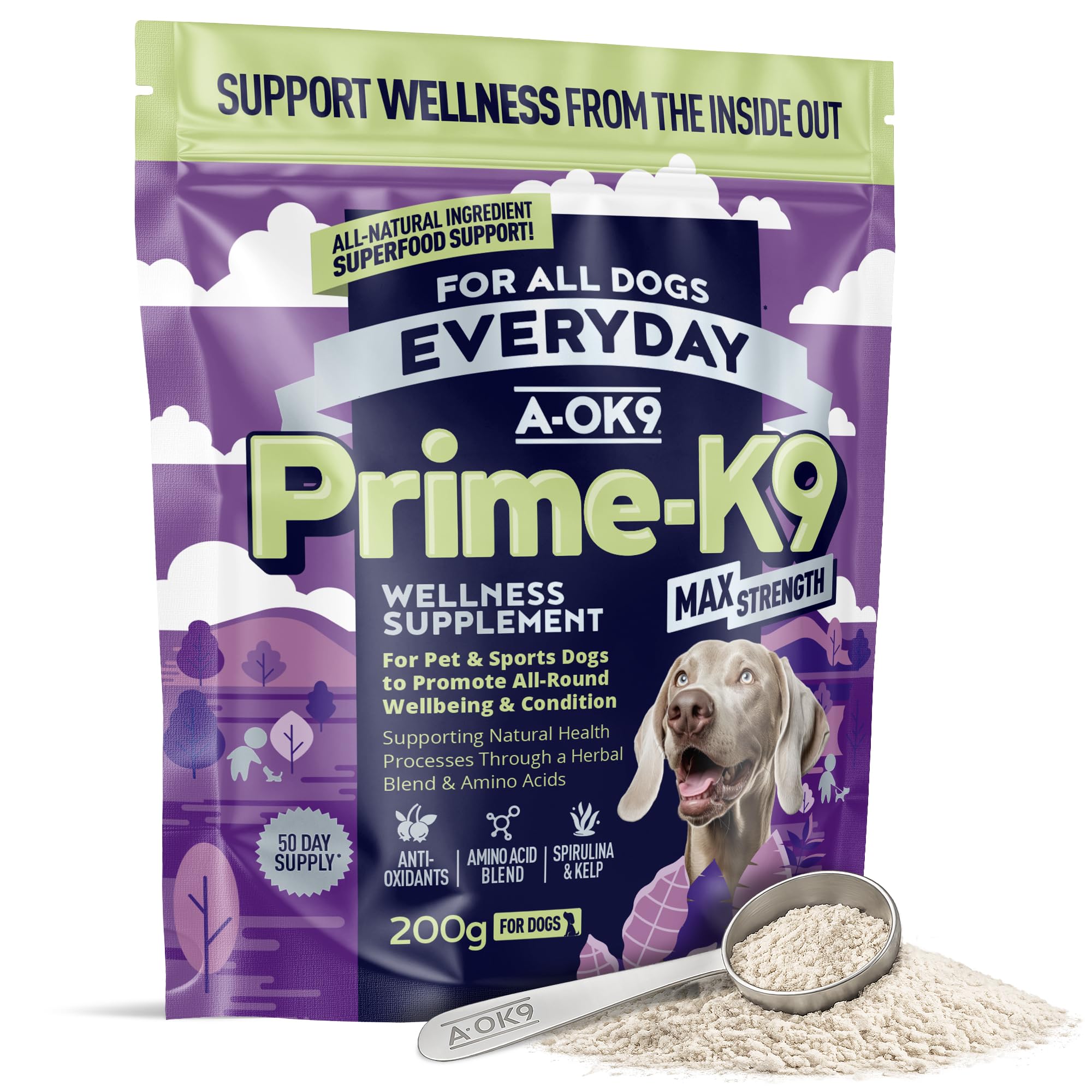 A-OK9 Prime-K9 | Wellness Supplement for Dogs | All-Round Health & Immune System | Natural Ingredients & Superfoods | Vitamins & Minerals for dogs | Mix with Dog or Puppy Food | Absolute Dogs
