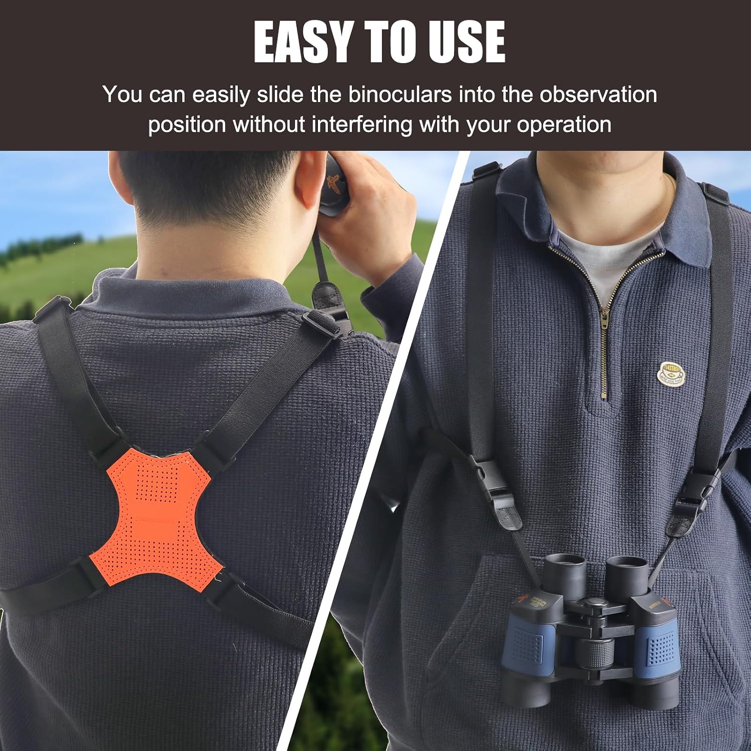 HUNTPAL Binocular Harness Strap for Hunting and Birding Wacthing, X-shaped Decompression Cross Body, Fits for Carrying Binocular, Cameras, Rangefinders (Orange)