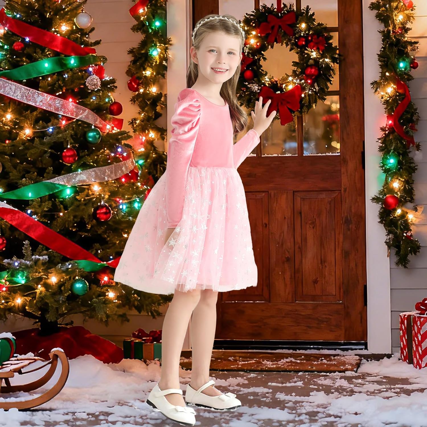 Toddler Girls Velvet Christmas Dress Kids Long Sleeve Snowflake Tulle Tutu Party Dresses Baby Fall Winter Outfits - Image 3