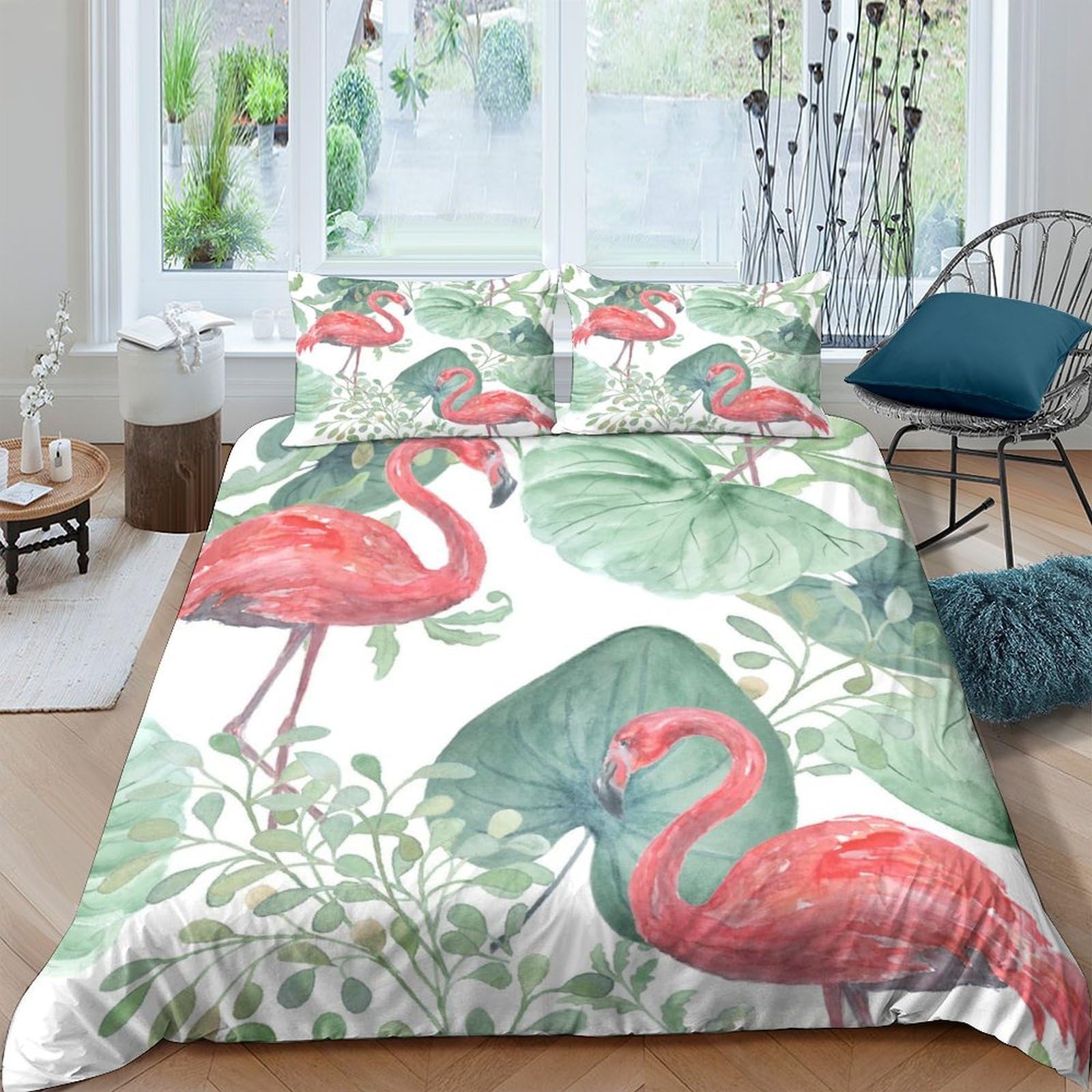Ctjqhvkz Style-6 3D Printed Flamingo Tropical Fitted Sheet Microfiber Soft Pink Green Leaf Bed Cover For Bedroom Guest Room Mattress Decor Single（135X200cm）