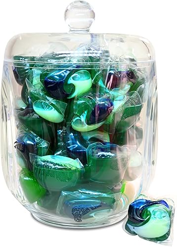 Skywin Contenedor de acrílico para lavandería con tapa (transparente), contenedor de almacenamiento de cápsulas de lavandería para organización de