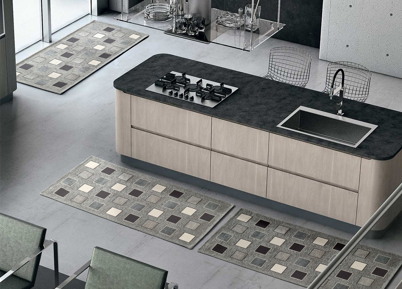 BIANCHERIAWEB Tappeto 55x280 cm Passatoia Runner Cucina Antiscivolo Lavabile Disegno Square Suardi, Grigio