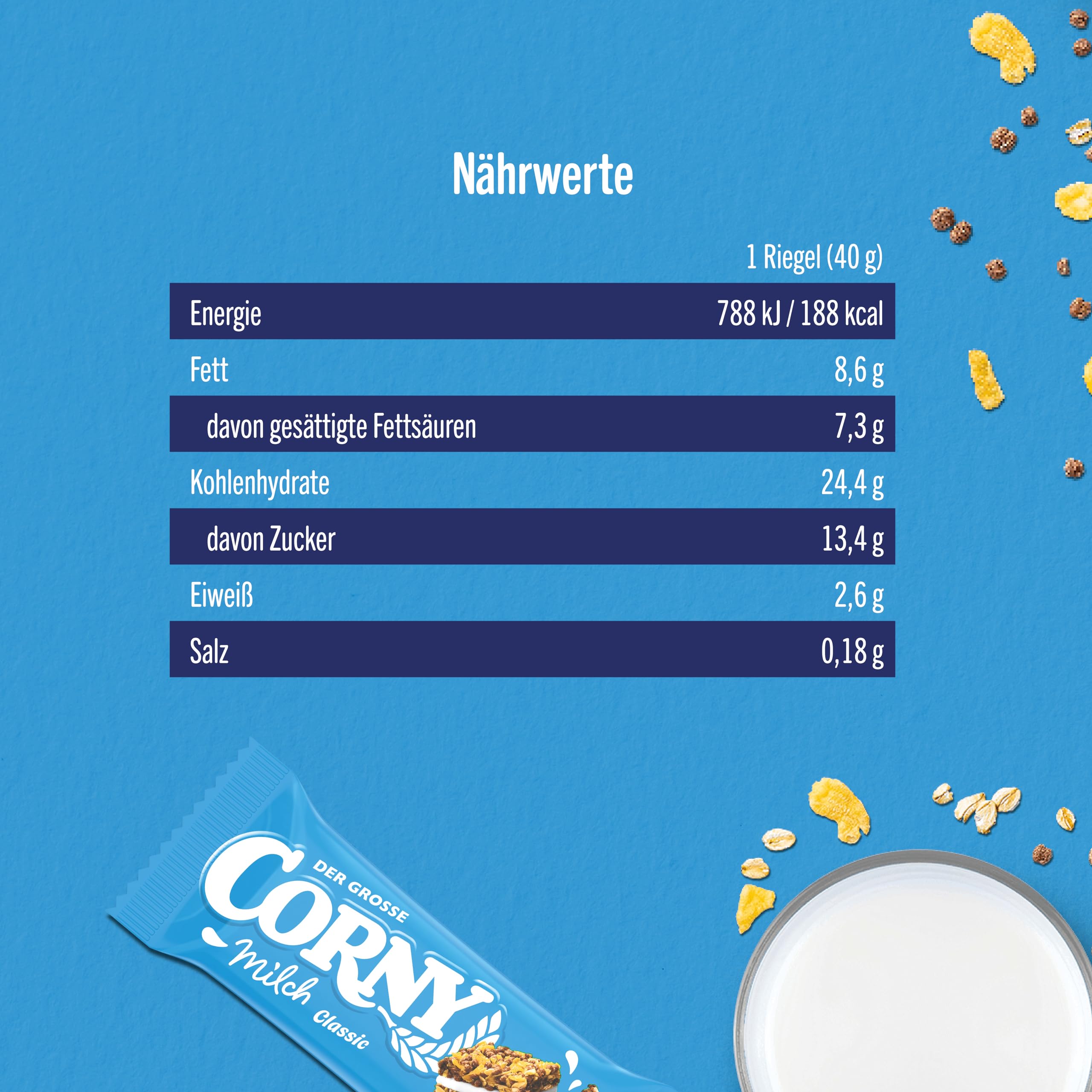 Müsliriegel Corny Milch Classic | Feines Milchsandwich mit knusprigem Getreide und cremiger Milchfüllung | 24x40g