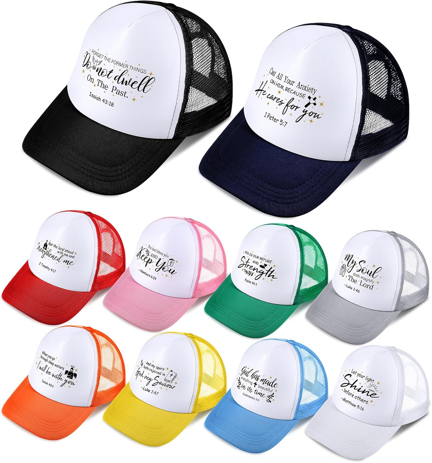 Shyyween 10 Pcs Christian Trucker Hats Jesus Bible Verse Caps for Men Women Bible Cap Christian Religious Mesh Back Bulk Gifts Baseball Cap Religious Jesus Church Gifts