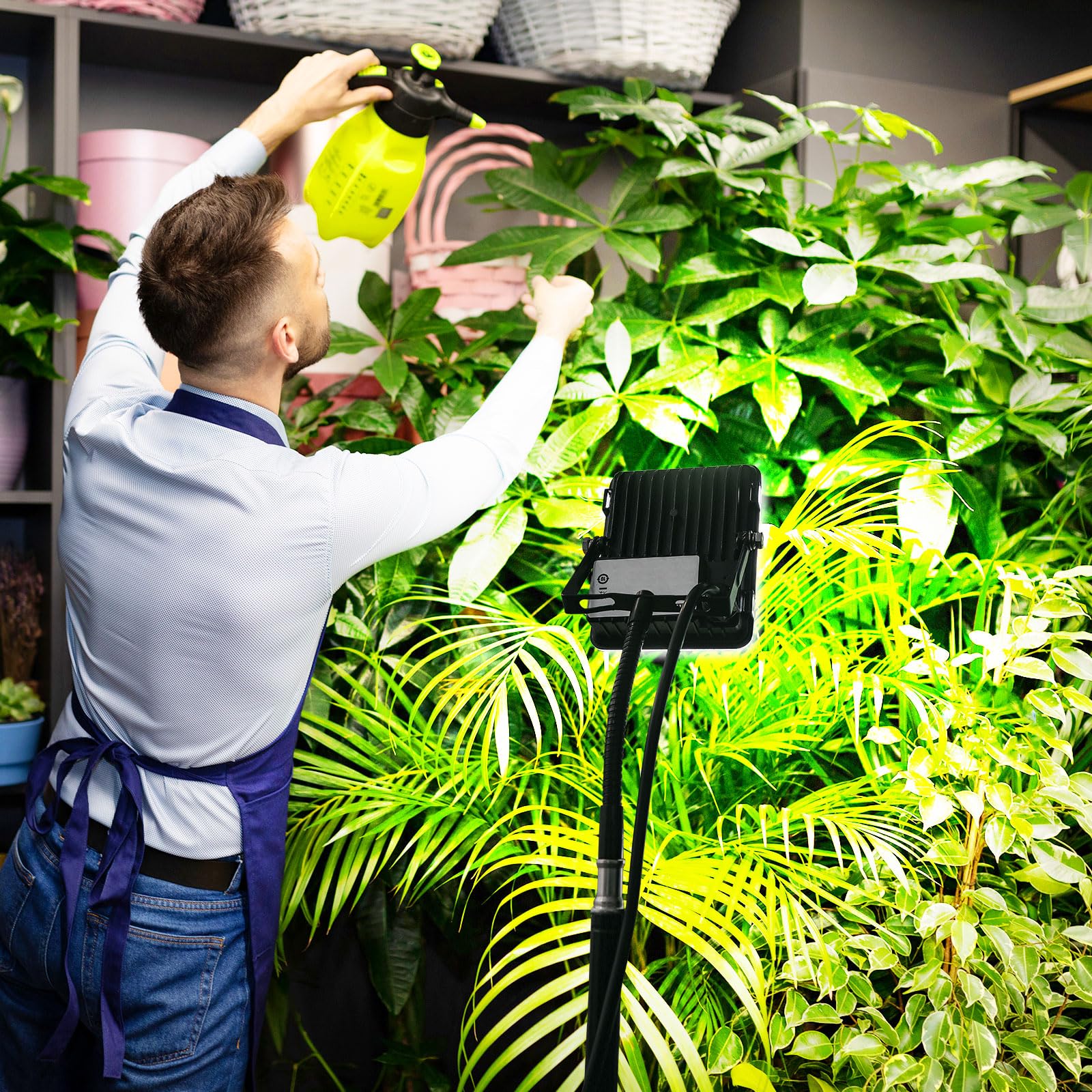 SANSI Lámpara de Plantas, Lámpara LED Cultivo de Espectro Completo 4000K con Soporte Extensible 40-110cm y Brazo Ajustable de 360°, Luz Plantas Interior con Temporizador y 4 Niveles Regulables
