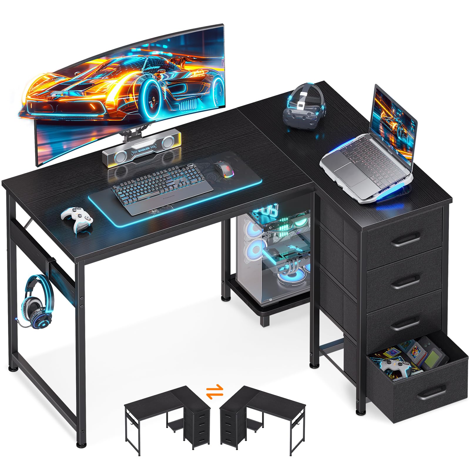 Amazon | AODK ゲーミングデスク 引き出し4杯付き パソコンデスク pc