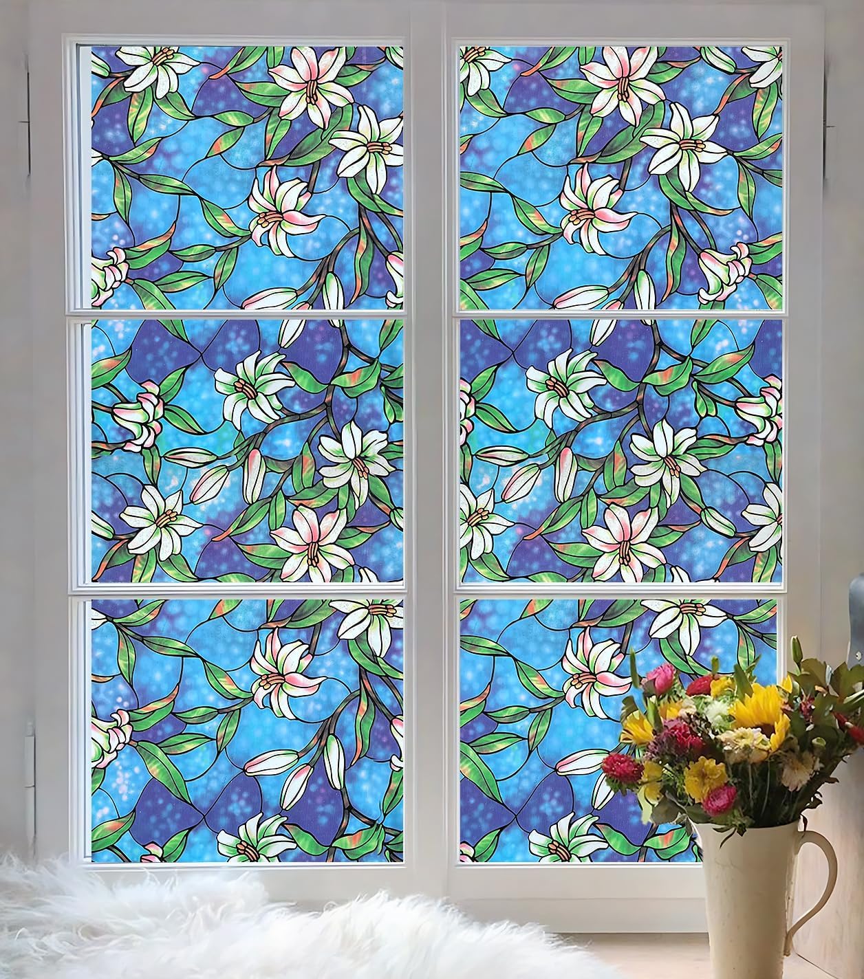 HOME13 Decorative Window Privacy Film Vinyl Frosted Stained Glass Window Film Floral Design Privacy Window Film Vinyl Sheets for Front Door/Bathroom/Office (Orchid Flower, 12x36 Inch)-image-24