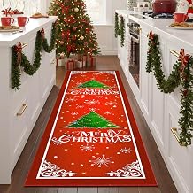 Christmas Runner Rug 2x8 for Hallway Kitchen Rugs Runner, Santa Welcome Non Slip Washable 8 ft Long Rug Runners with Rubber Backing, Xmas Holiday Decoration Carpet for Entryway Bedroom Bath