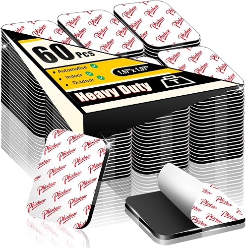 PHIXBEAR 60 Pcs Strong Double Sided Adhesive Pads, Heavy Duty Square Sticky Mounting Foam Tape for Car Décor Wall, 0.12" Thick Black Sticky Pads 1.57x 1.97