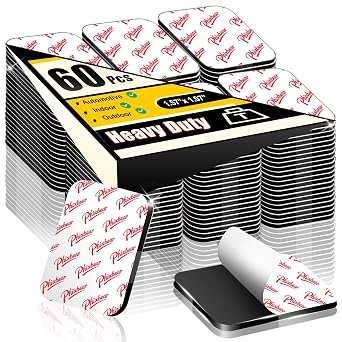 PHIXBEAR 60 Pcs Strong Double Sided Adhesive Pads, Heavy Duty Square Sticky Mounting Foam Tape for Car Decor Wall, 0.12" Thick Black Sticky Pads 1.57x 1.97