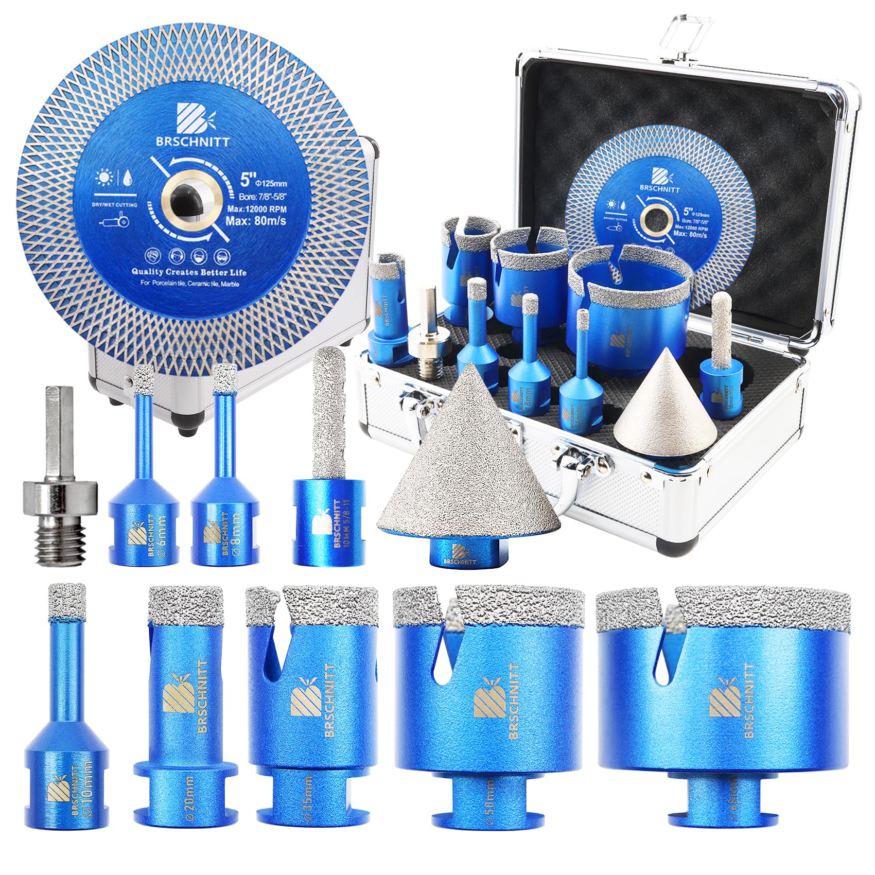 Punte Diamantate frese diamantate - 6/8/10/20/35/50/68mm tazze per piastrelle, 10mm Fresa,50mm Punte Smusso per Porcellana Piastrelle Ceramica Marmo Granito