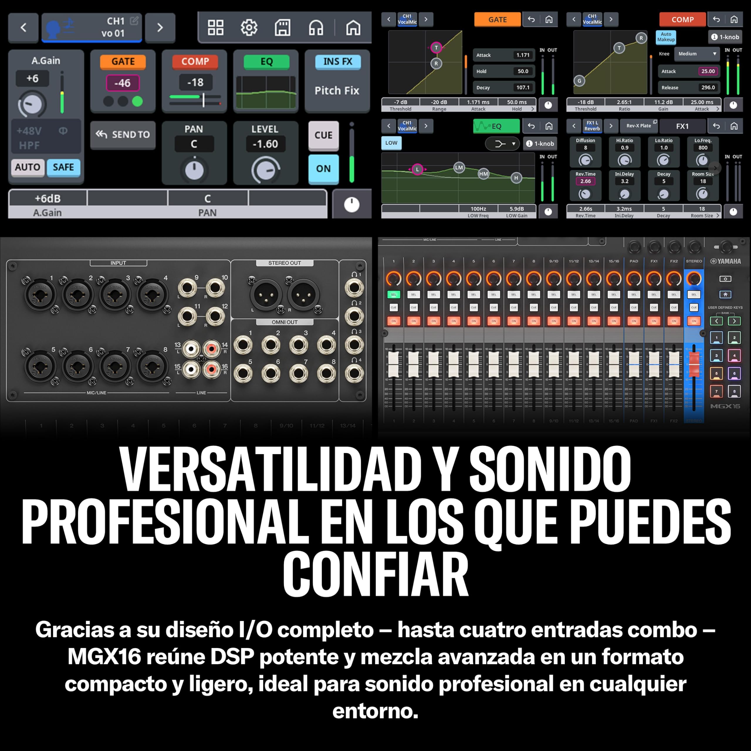 YAMAHA MGX16 Consola de Mezcla Digital con LCD Táctil, Bluetooth, Negro | Mezclador Versátil con Doble USB, microSD y Conectividad E/S Ampliada