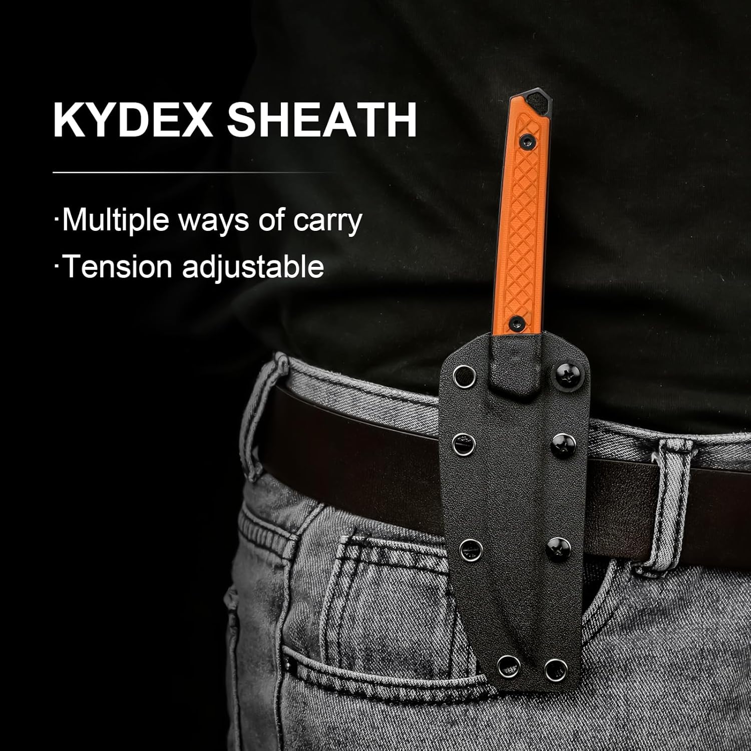 Kizer Kwaiken Fixed Blade Knife, 3.94" D2 Steel Hunting EDC with Orange G10 Handle, Survival Knife with Adjustable Sheath for Hiking Camping Outdoor Knives 1066A2 - Image 7