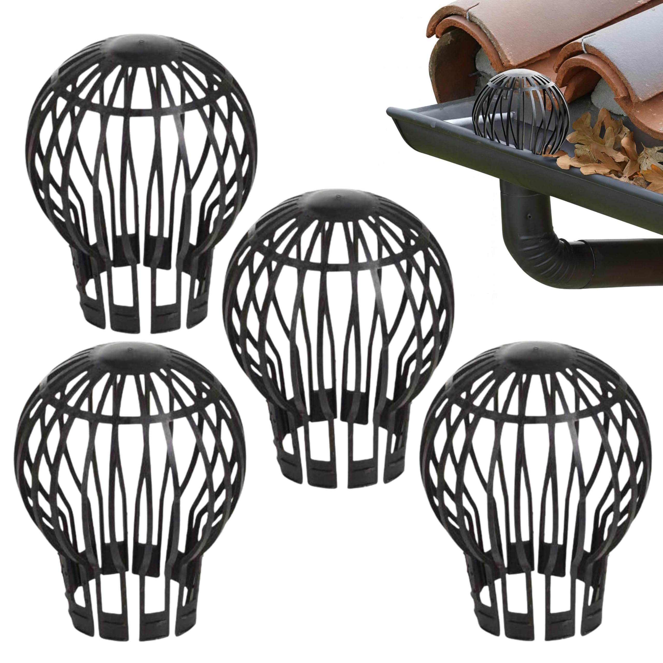 Adeptna Pack Of 4 Drainpipe Guard Cover Leaf Filter Downpipe Gutter Debris Moss Protections - Keeps Gutter Downpipes Clear Of Blockage - No Tools Required