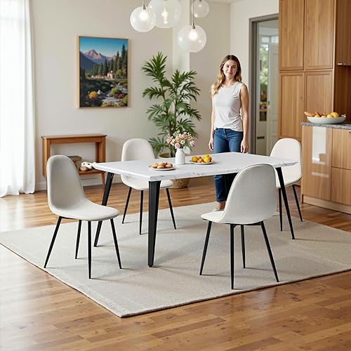 Miniatura 4 de Homy Casa Juego de comedor de 5 piezas  Mesa de comedor rectangular moderna de mediados de siglo de 63 pulgadas con 4 sillas de gamuzatela, marco de