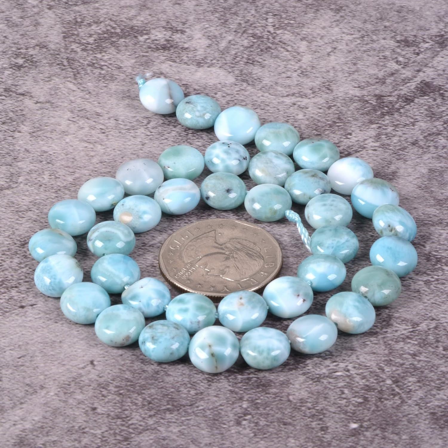 Natural Blue Larimar Coin Disc Loose Beads 15 Inch for DIY Jewelry Making Beads
