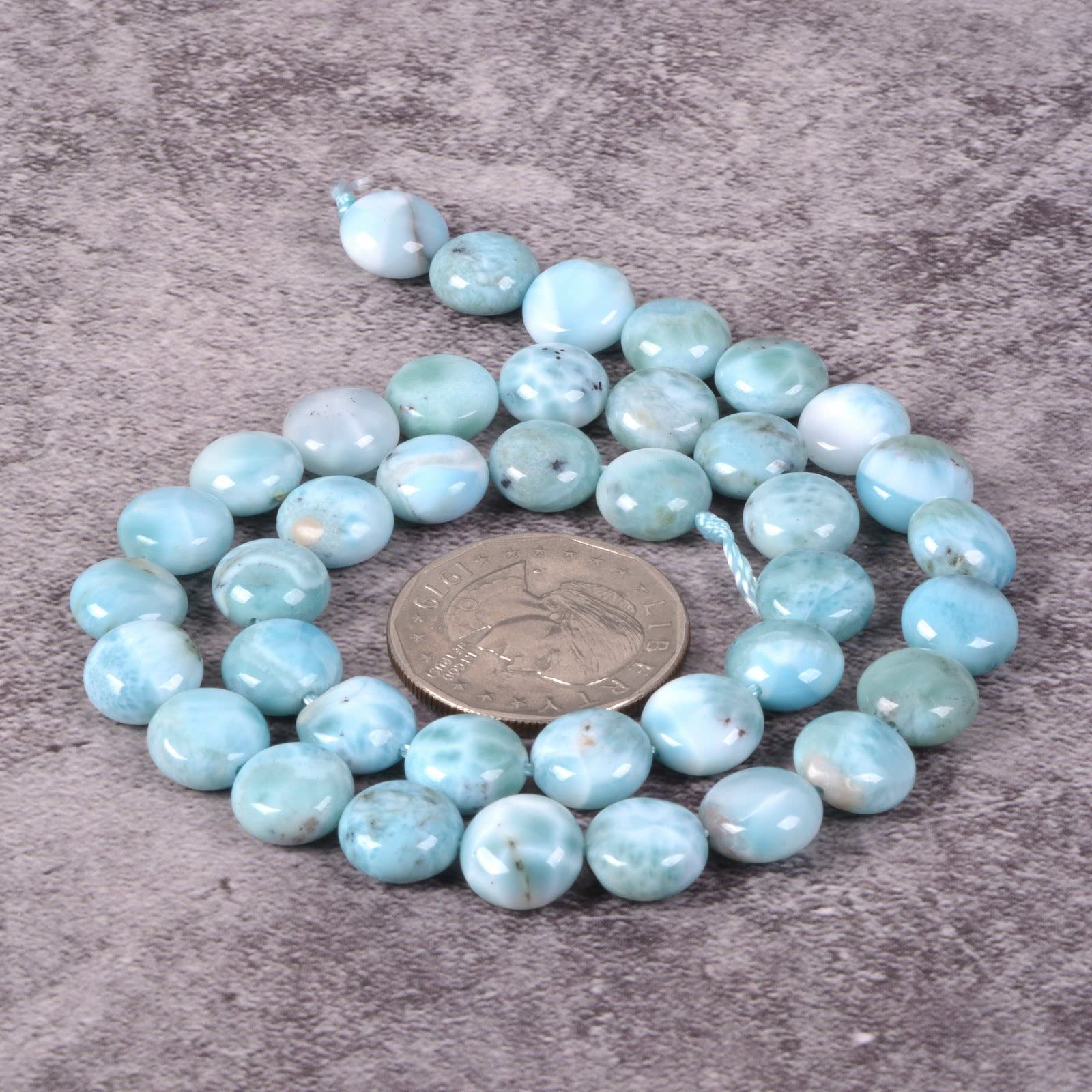Natürliche blaue Larimar-Münzscheibe, lose Perlen, 38,1 cm, für DIY-Schmuckherstellung, Perlen