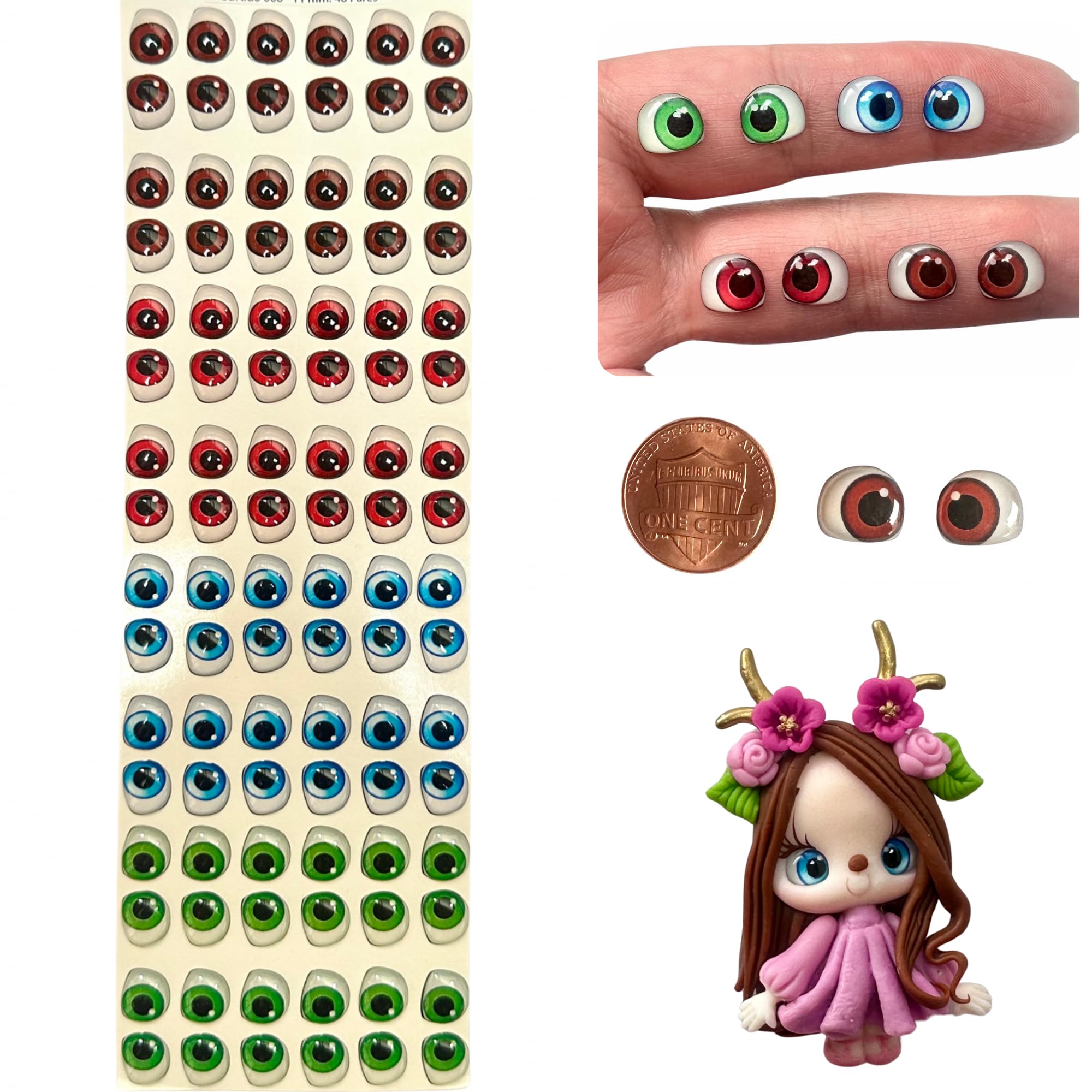 Yeux mobiles en résine 3D de 11 mm pour animer vos sculptures et scrapbooking