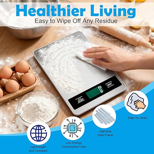Miniatura 5 de Báscula de alimentos gramos y onzas Báscula digital de cocina de 33 libras, precisión de 1 g0.1 oz, acero inoxidable, ligera