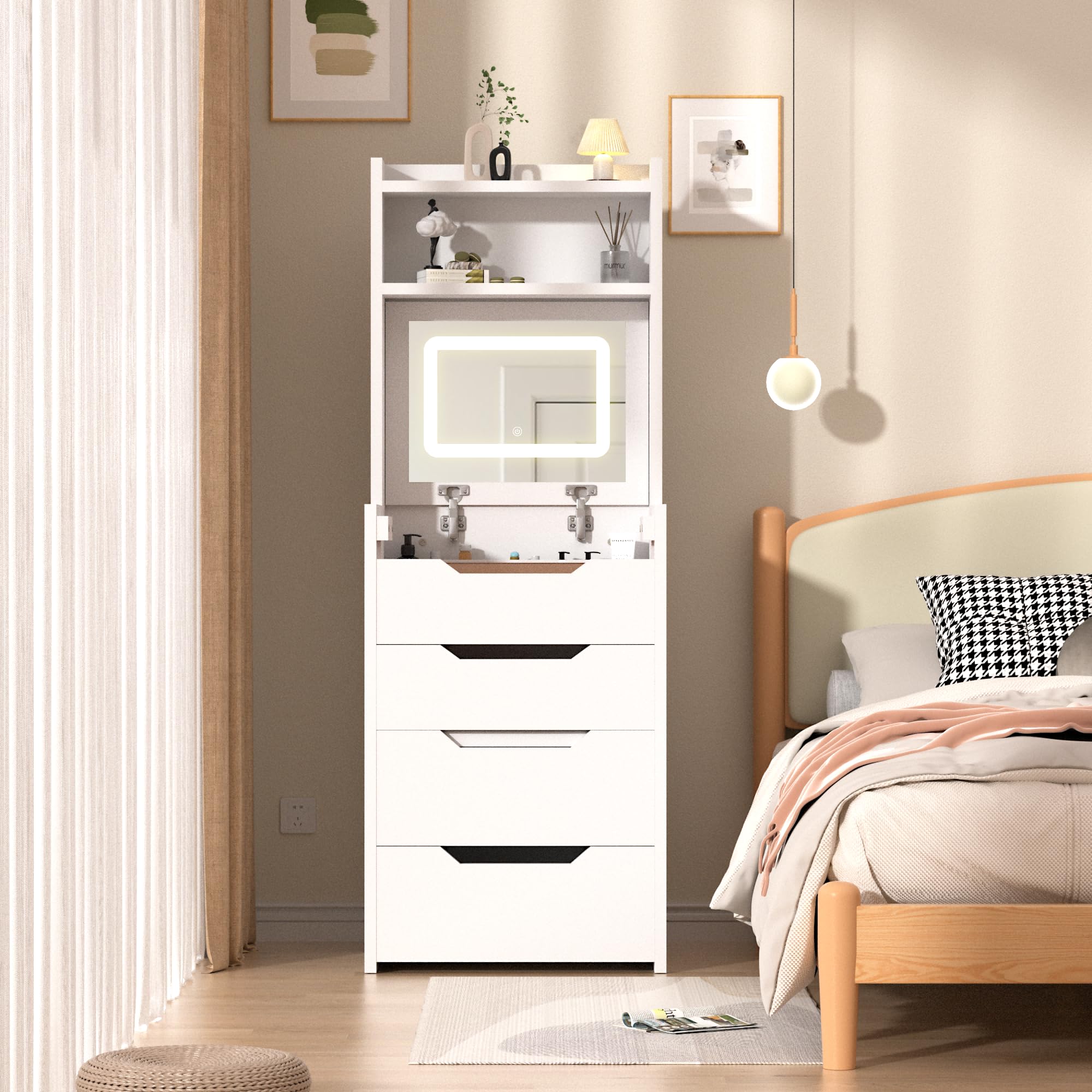 ドレッサー・鏡台 Jishbdhdkikj お手入れしやすい収納力のあるライト付きドレッサー［日本製