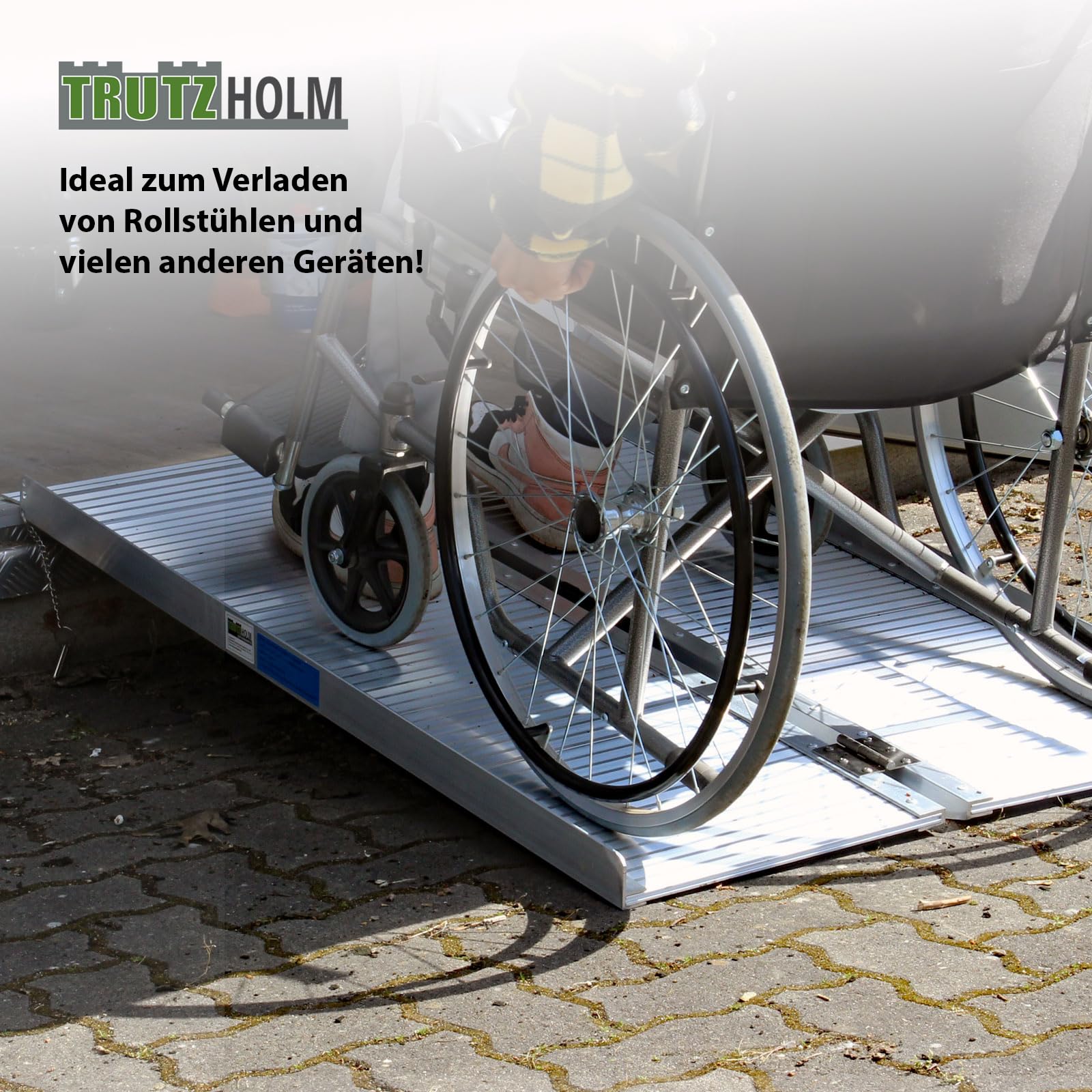 TRUTZHOLM Rollstuhlrampe klappbar 122 cm Traglast 272 kg rutschfeste Aluminium Rampe mit Rillenprofil Mobile Auffahrrampe Kofferrampe mit Tragegriff Schwellenrampe für Rollstuhl Rollator Scooter