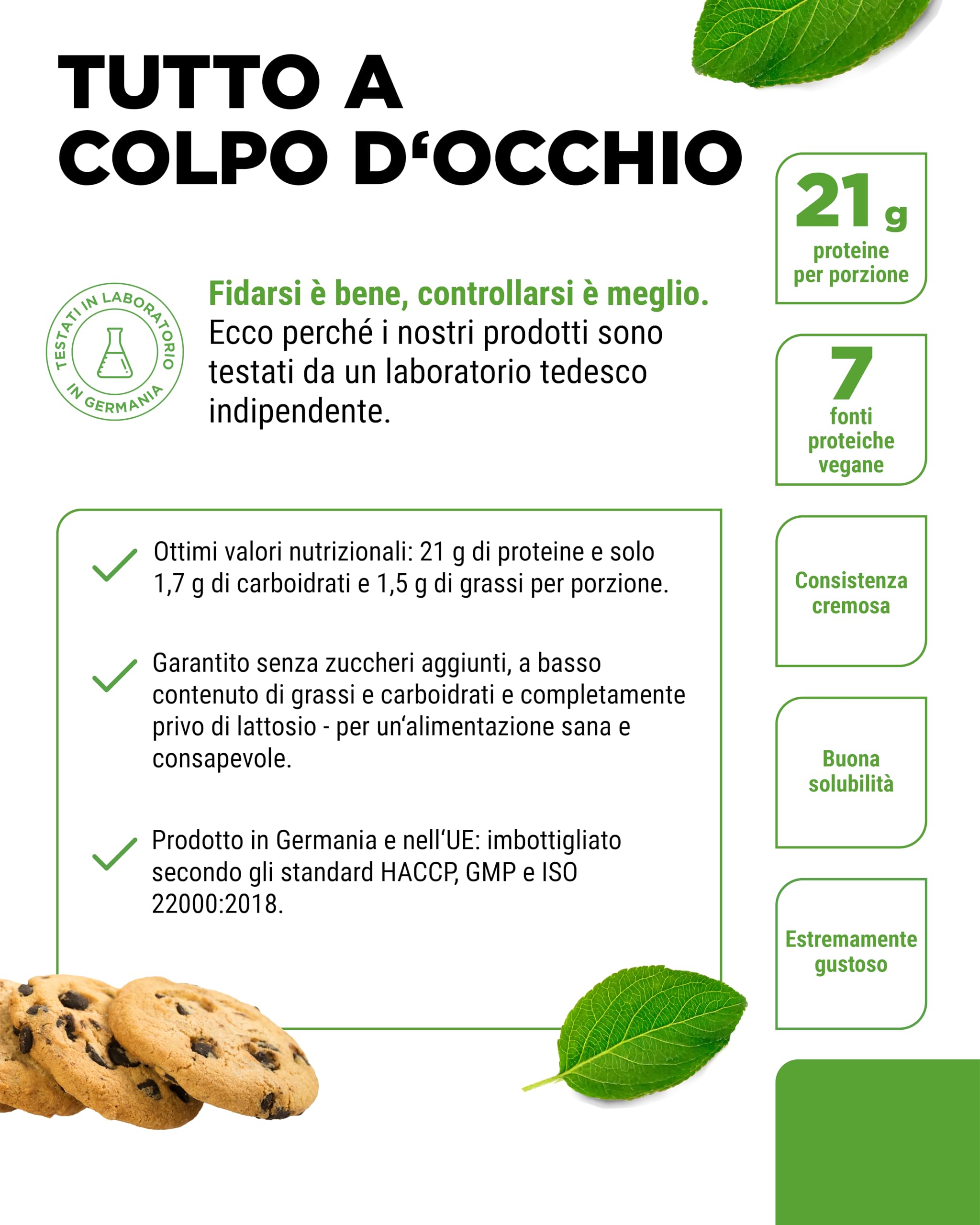Vegan 7K Proteina – 1kg – Cookie & Cream – Polvere di proteine vegetali pura con riso, mandorle, soia, piselli, canapa, mirtillo, girasole proteina