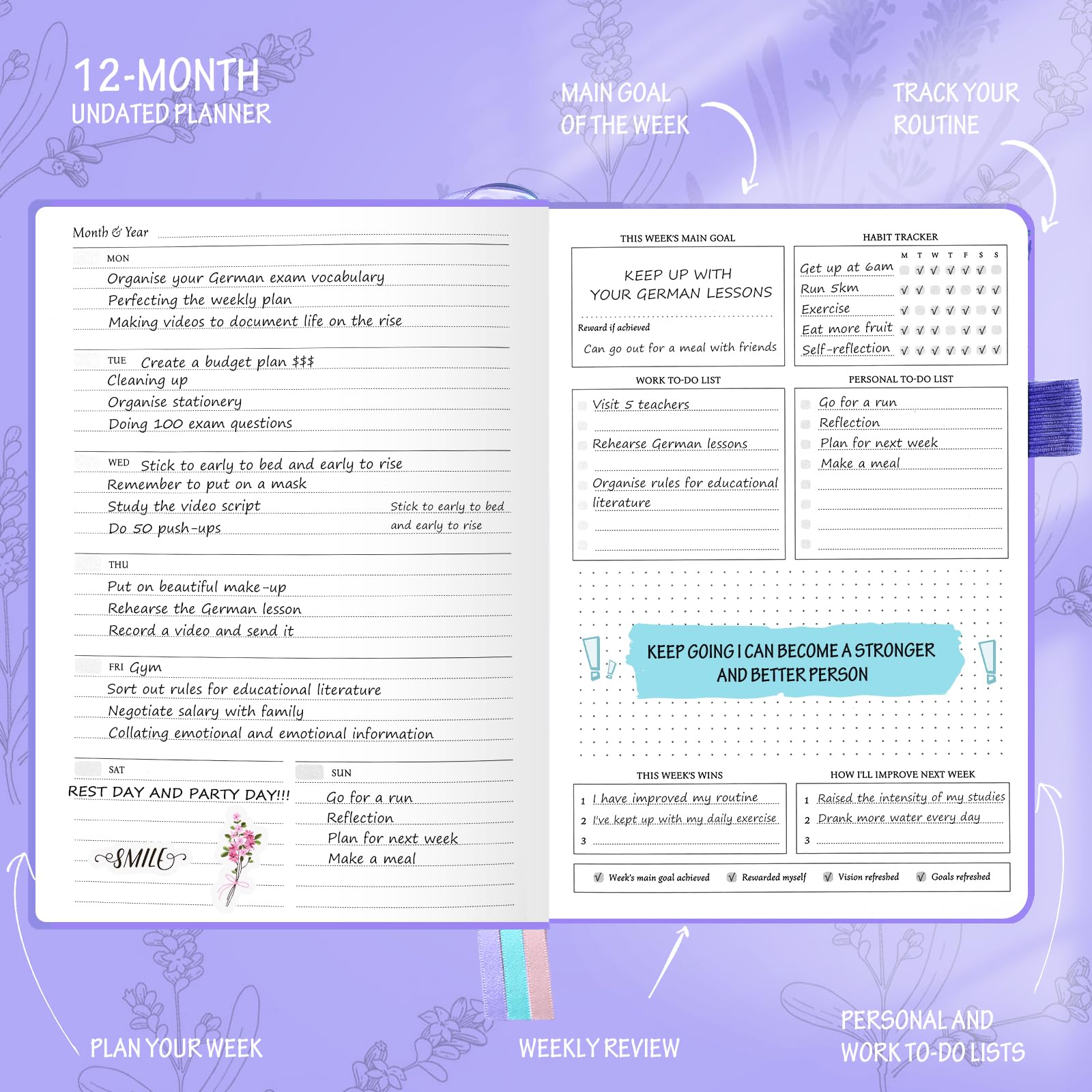Undated Luxurious Weekly & Monthly Planner to Increase Productivity Hit Your Goals - Image 4